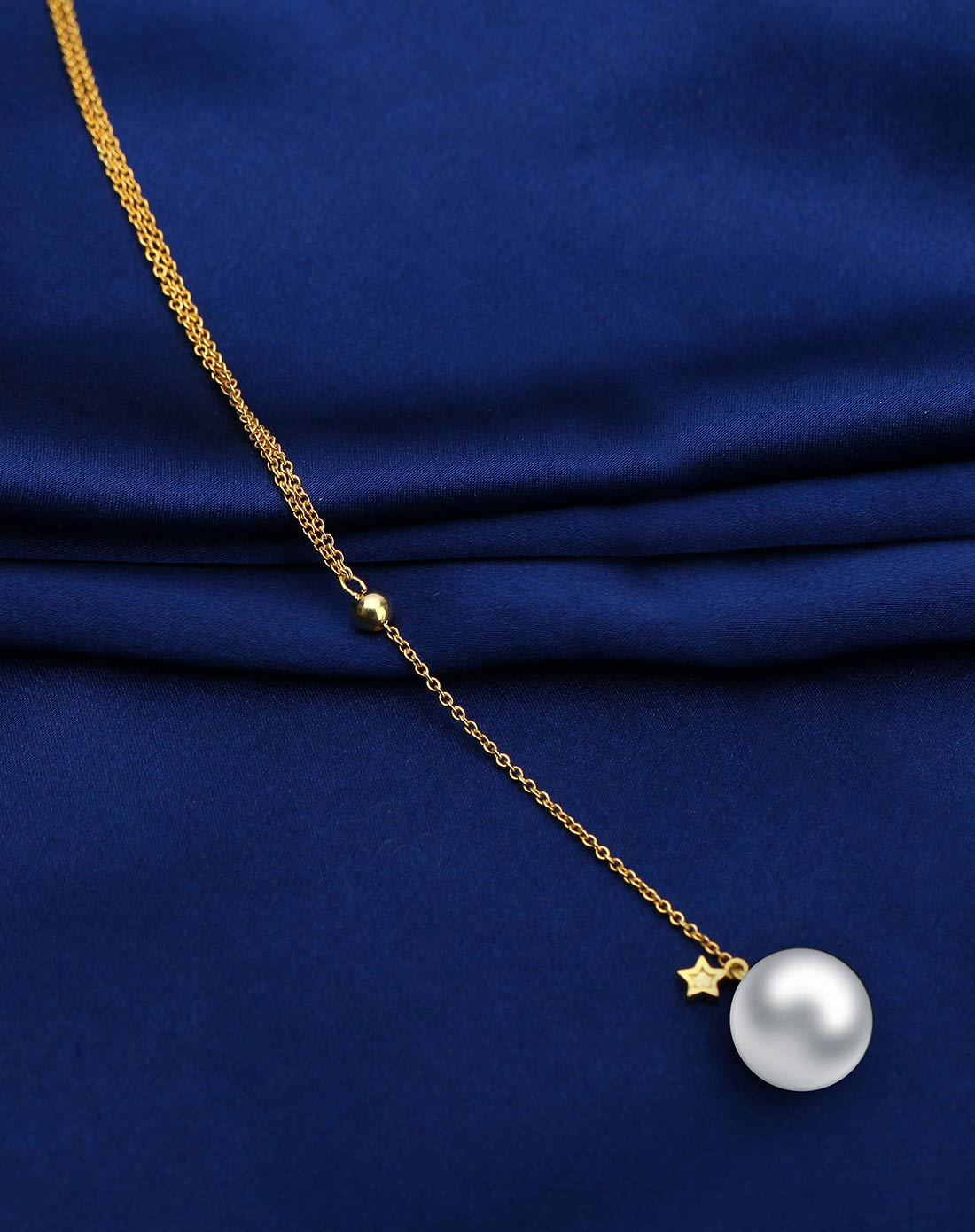坠爱s925银人造珍珠星星项链金色