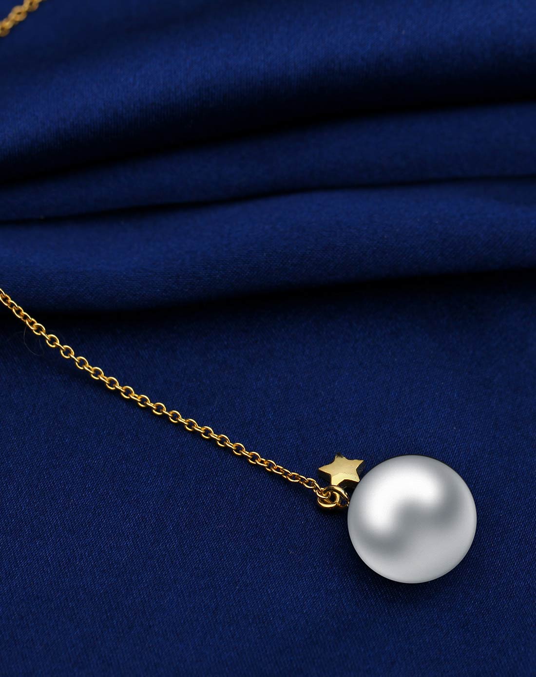 坠爱s925银人造珍珠星星项链金色