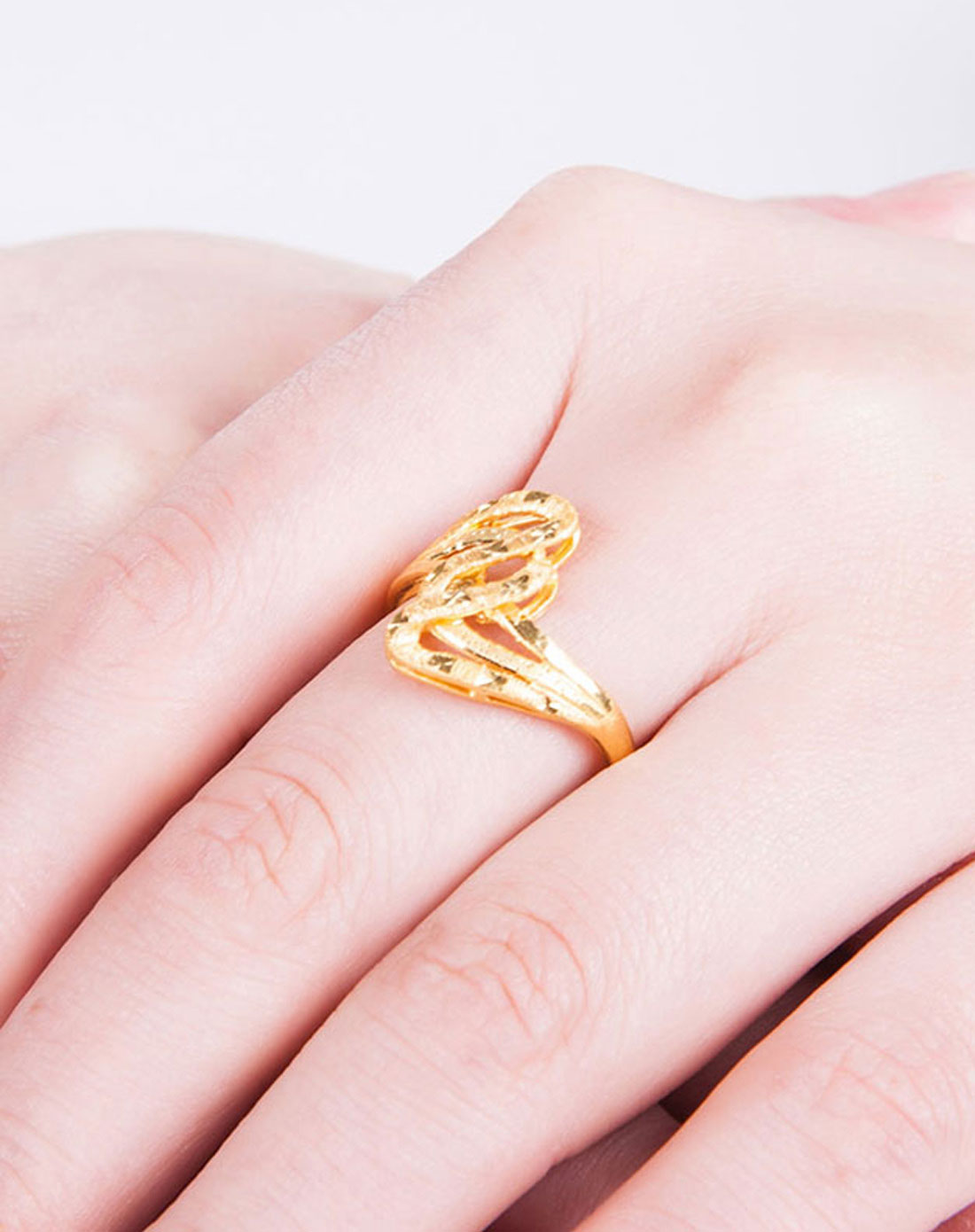 千足金车花s型戒指