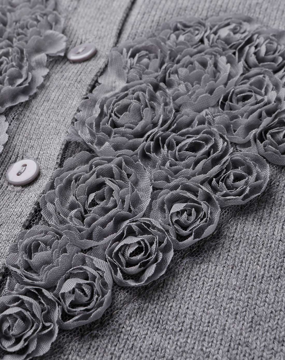 女童花灰色立体花朵针织衫