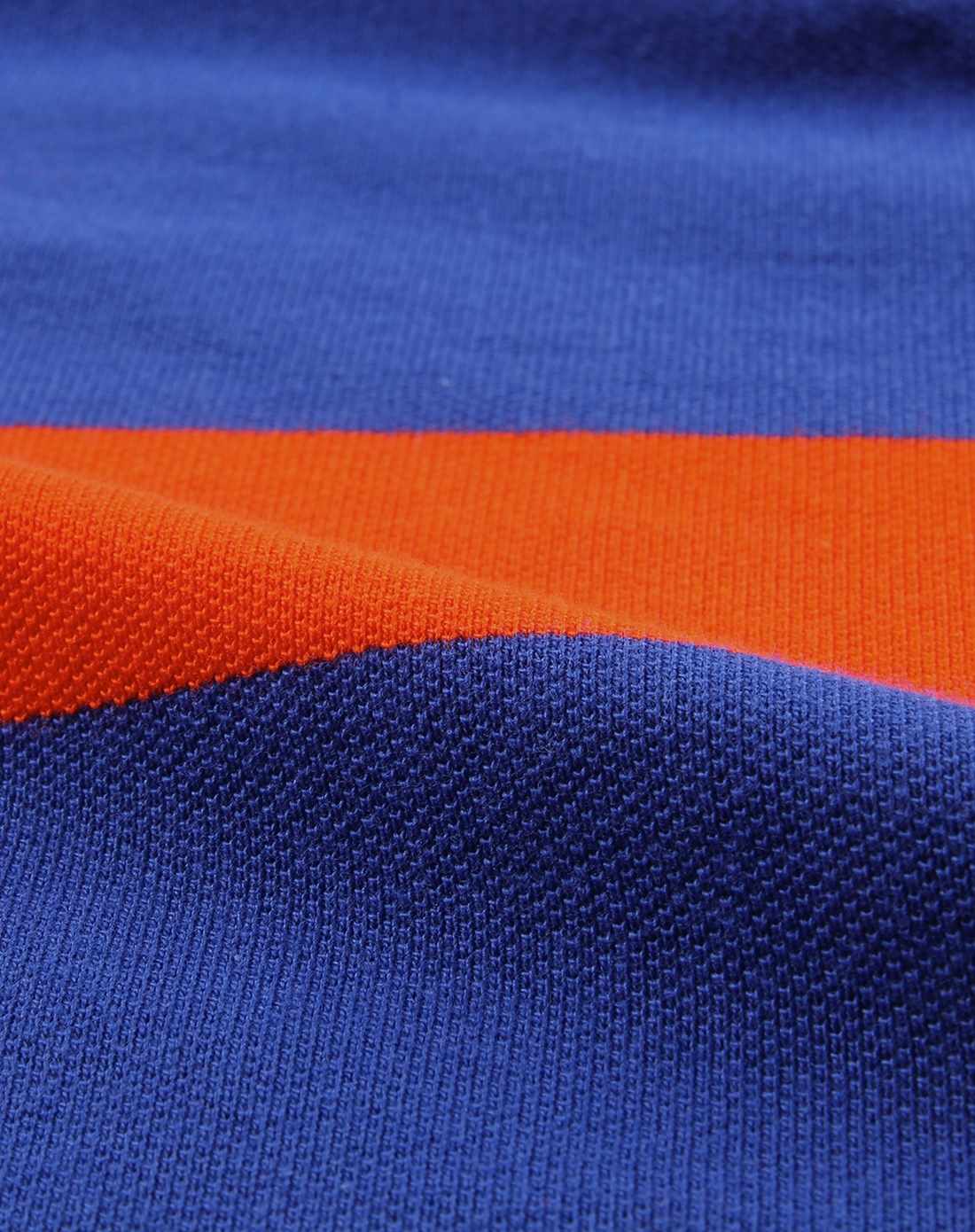 蓝/橙色撞色条纹纯棉窄身短袖polo