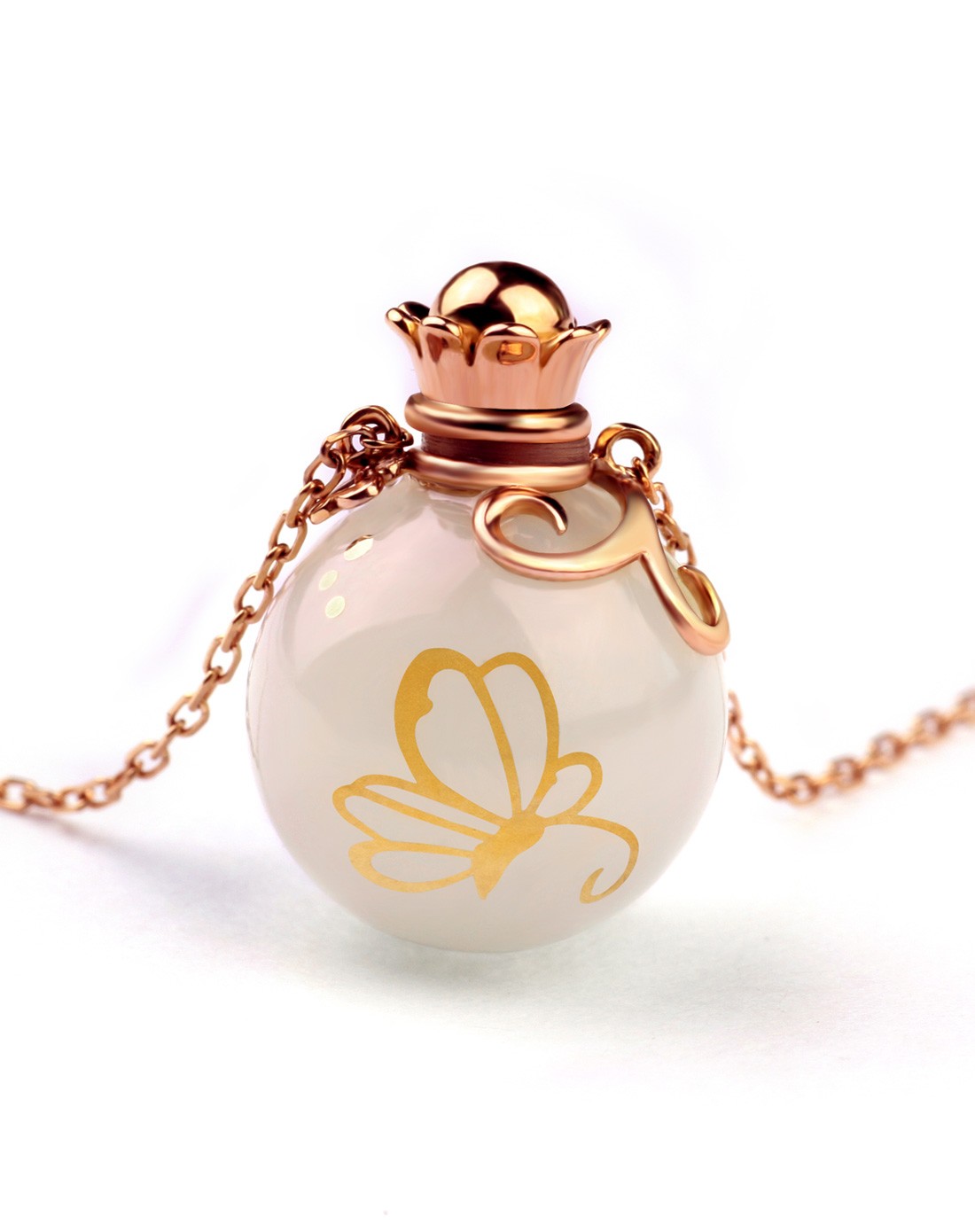 18k玫瑰金金镶玉香水瓶吊坠