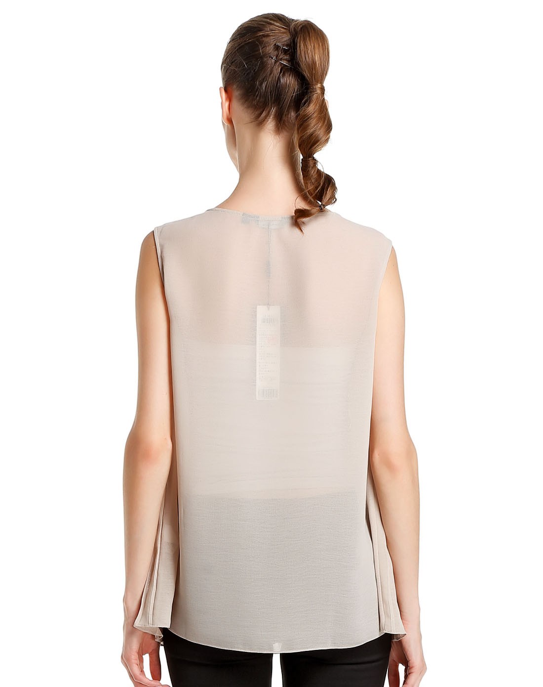 浅灰咖色俏丽雪纺无袖上衣