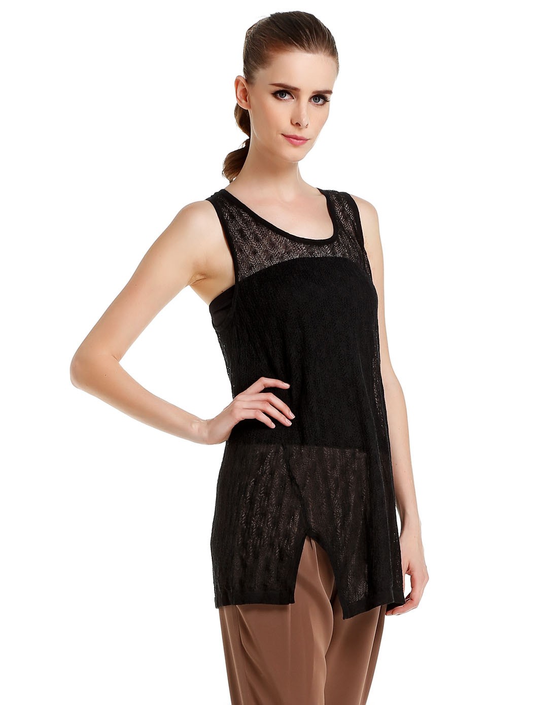 黑色镂空半透视背心