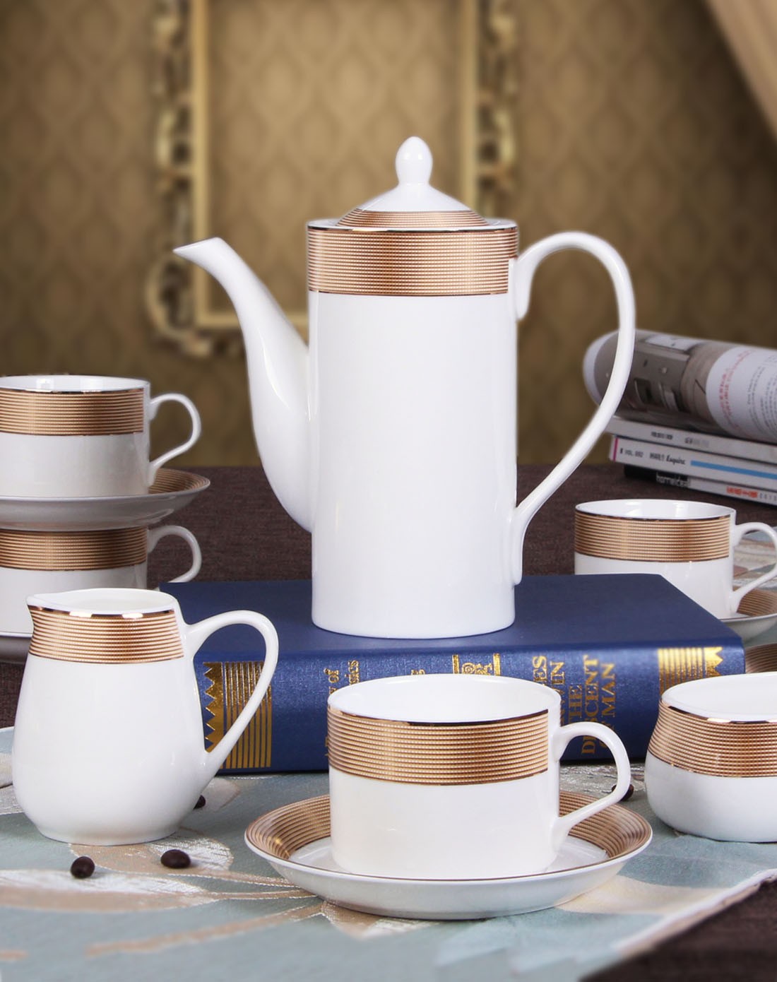 雅诚德 15头欧式咖啡杯碟-金边