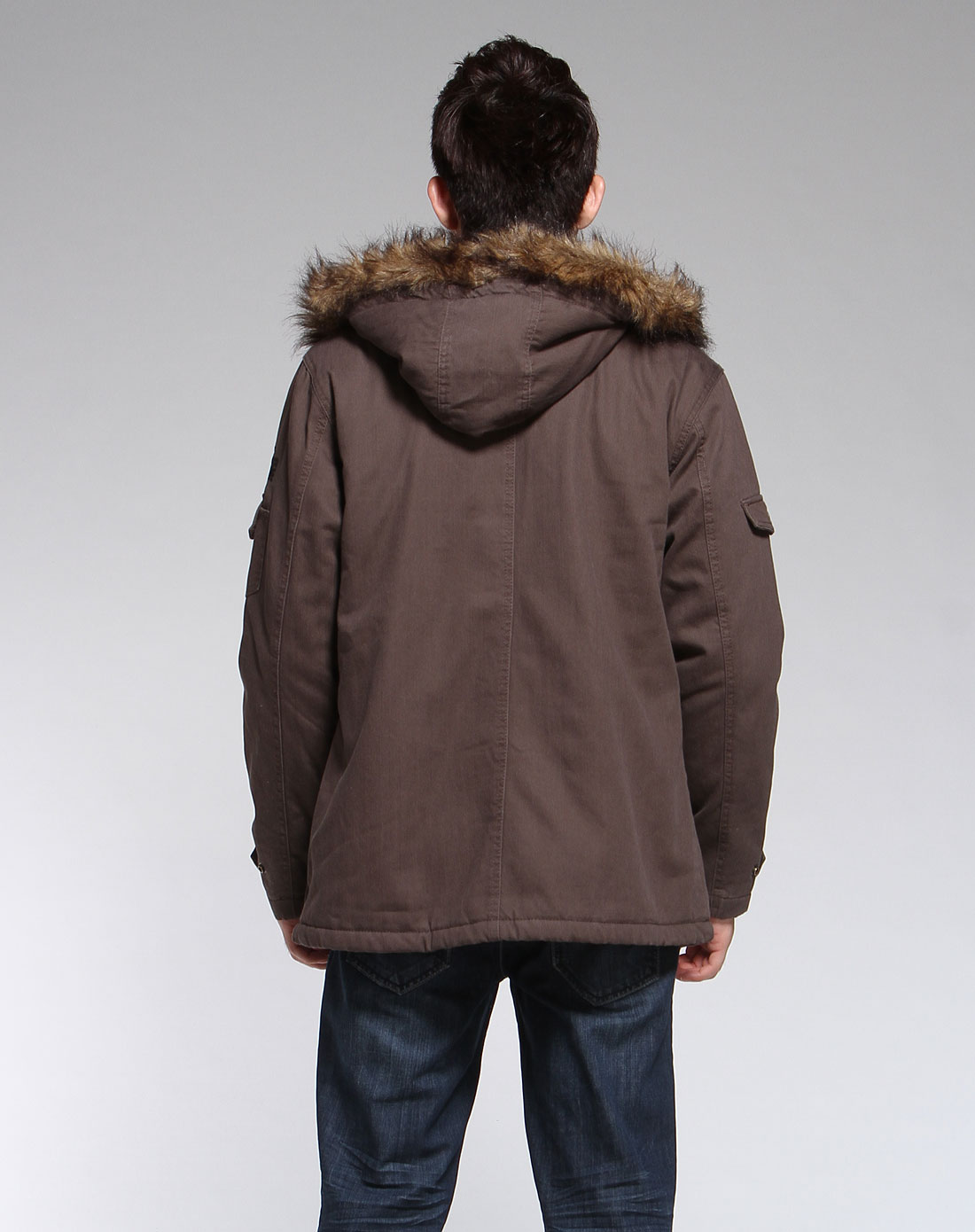 男款土色舒适时尚连帽长袖夹棉外套