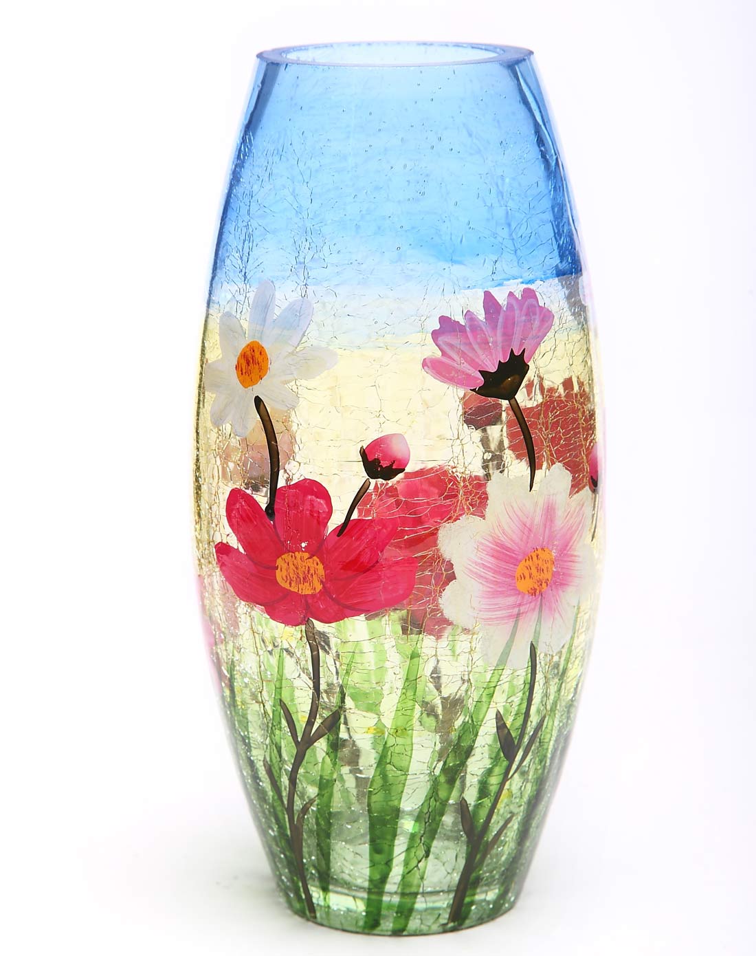 > 美式古典裂纹手工彩绘玻璃花瓶