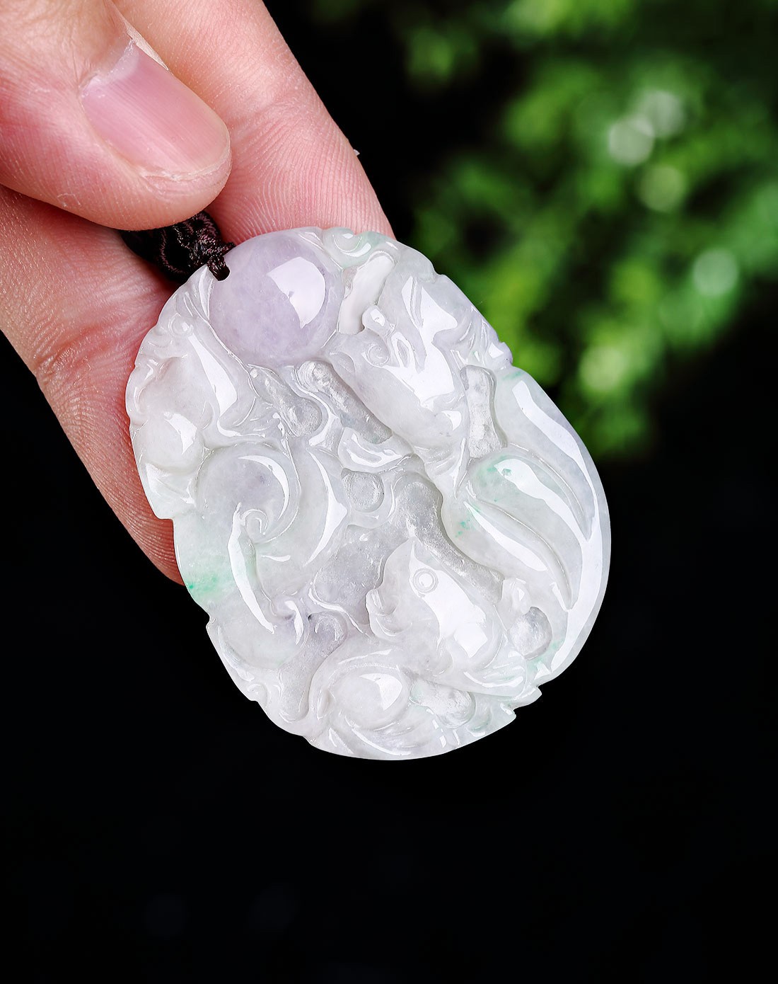 a货翡翠冰糯种水润双彩紫加绿老鼠运财吊坠