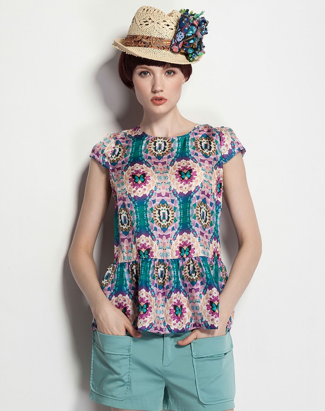 女孔雀绿衬衫/上衣