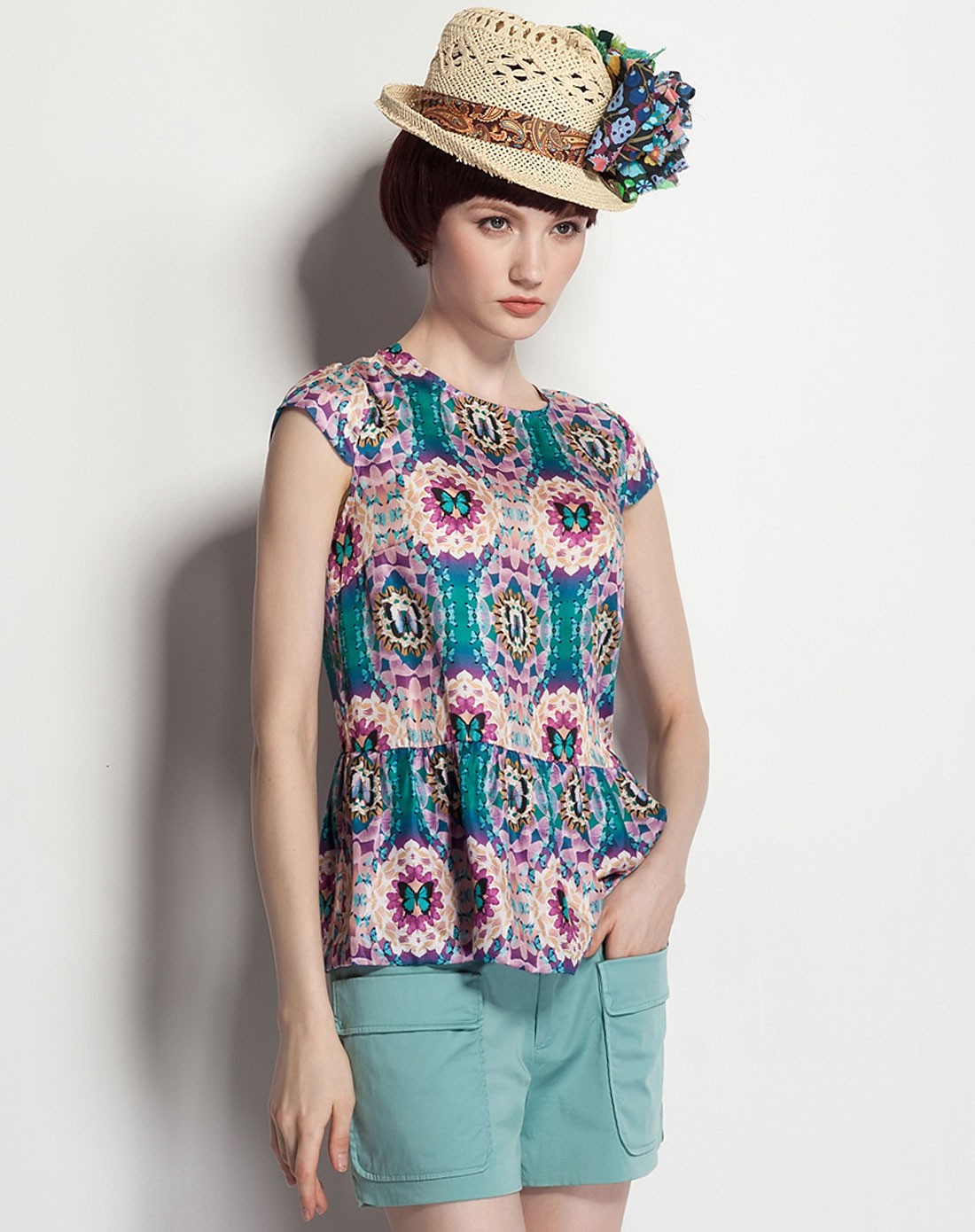 女孔雀绿衬衫/上衣