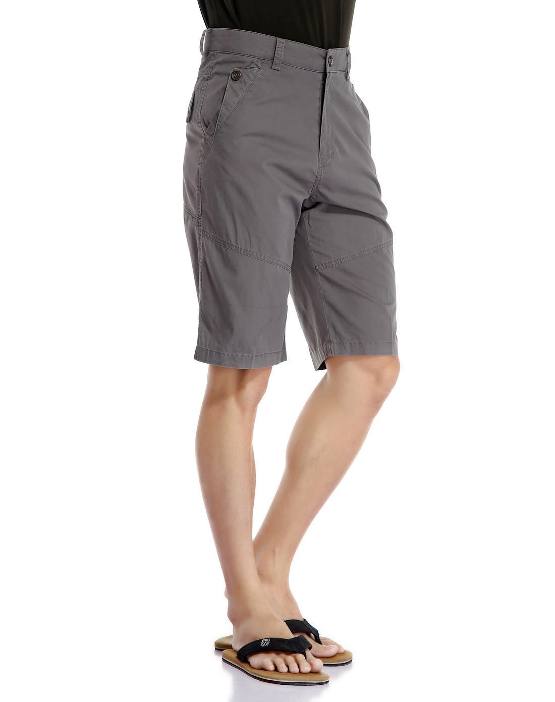 男款灰绿色经典简约多袋六分裤