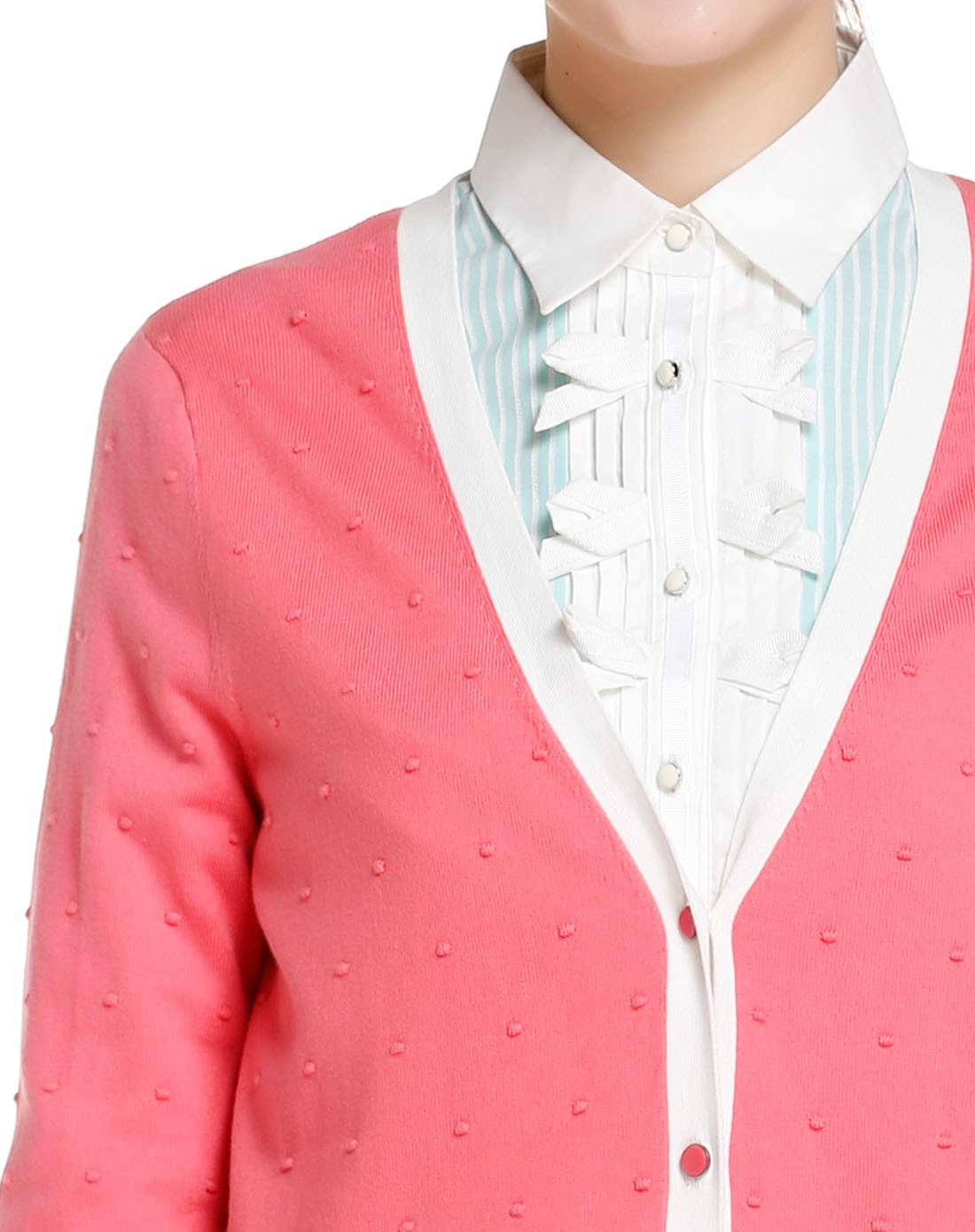 > 女款浅桃红色简约百搭长袖针织开衫