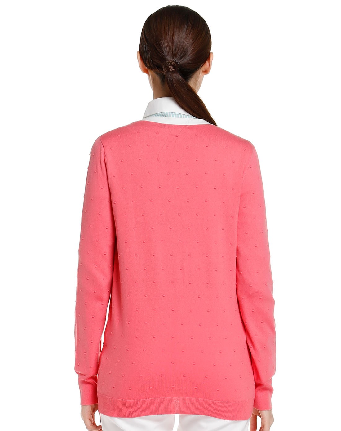 > 女款浅桃红色简约百搭长袖针织开衫