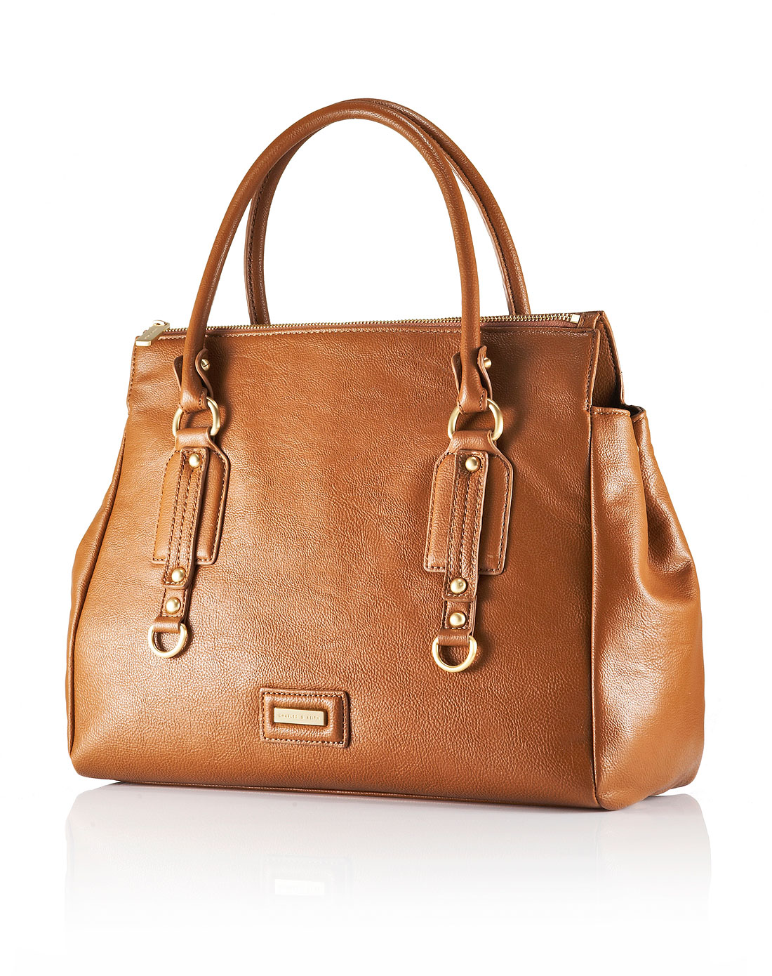 女式驼色硬朗廓形通勤手提包