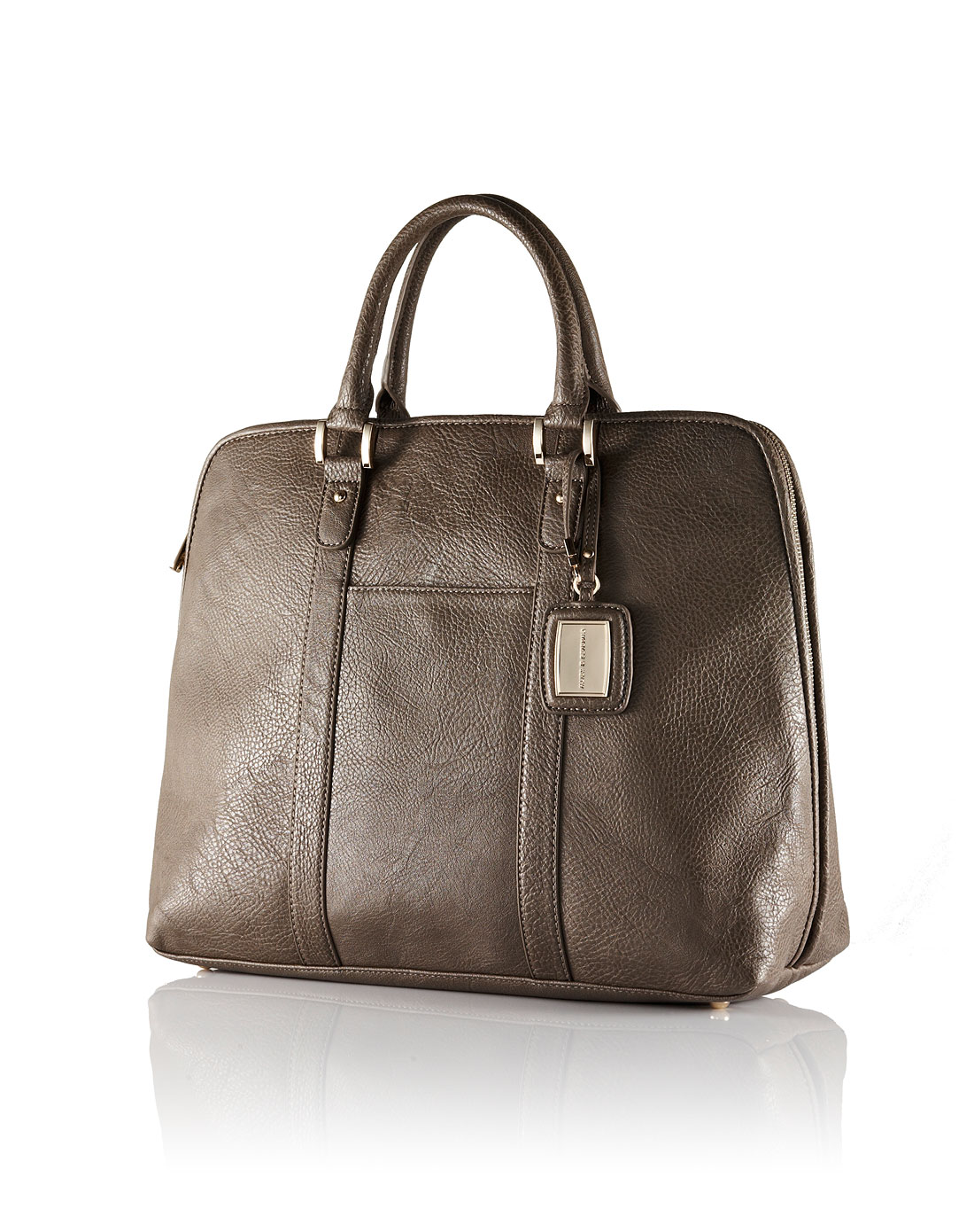 女式灰褐色简约硬朗手提包