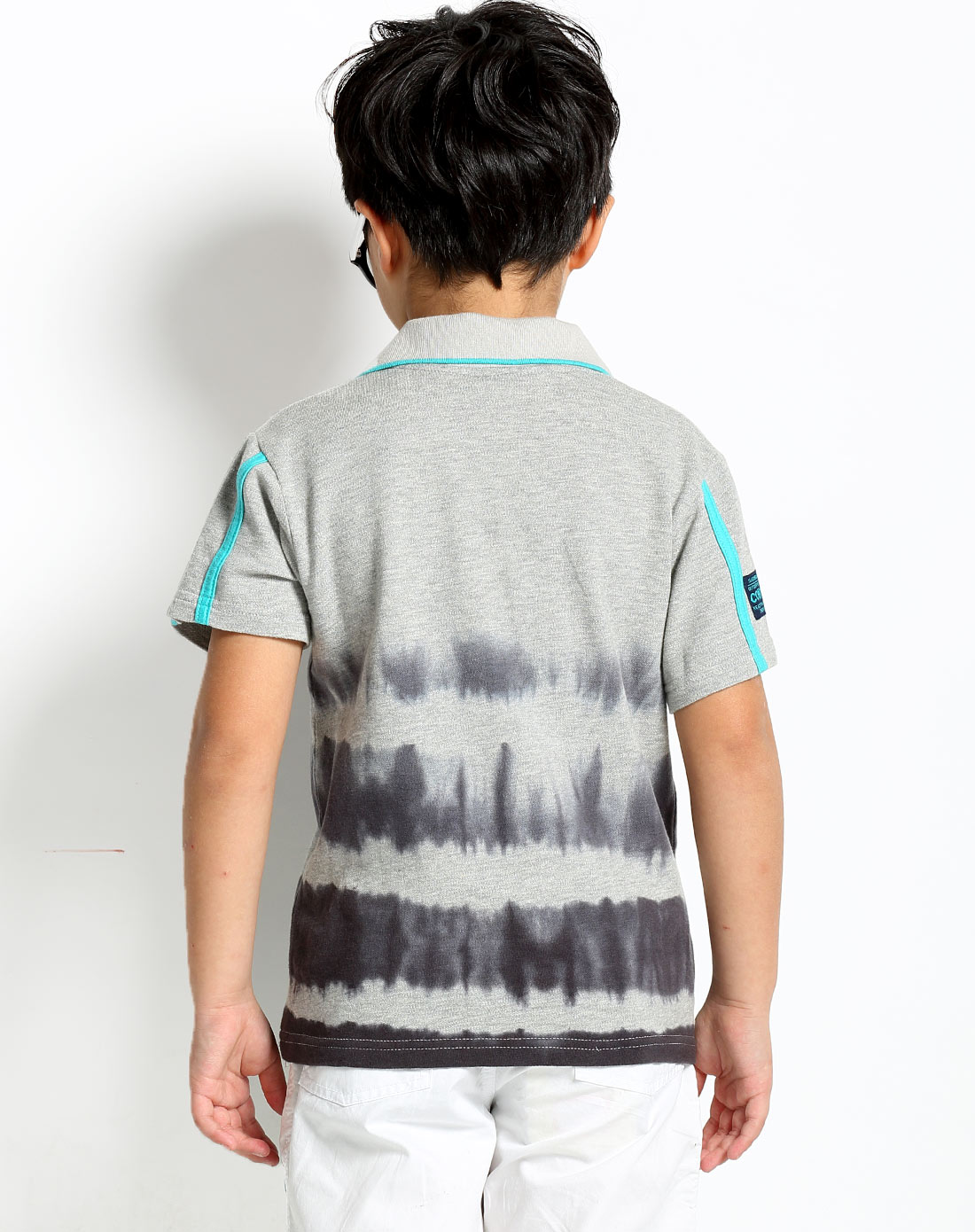 男中童浅灰网眼布t恤