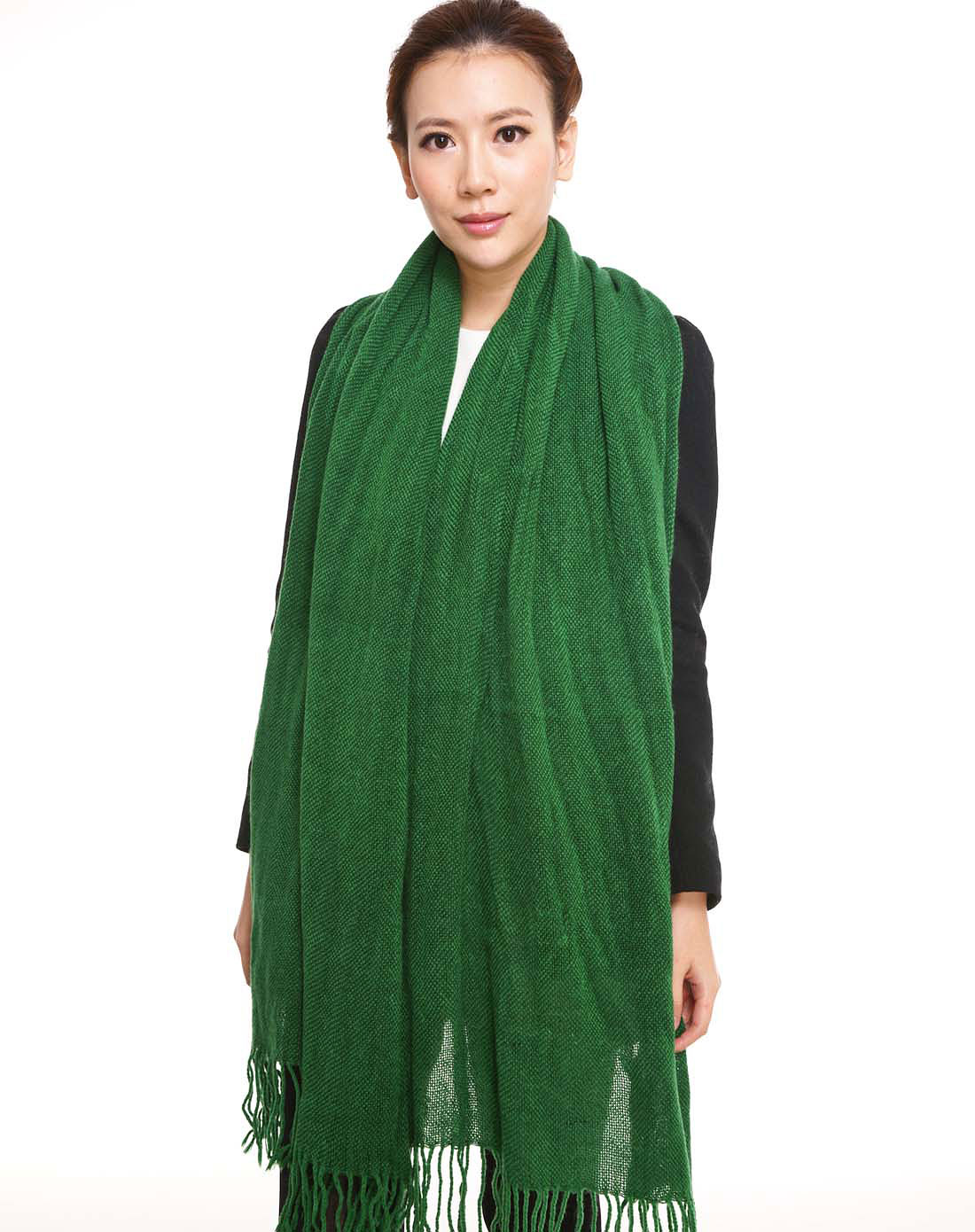 女款绿色笑忘书羊绒经典单色围巾