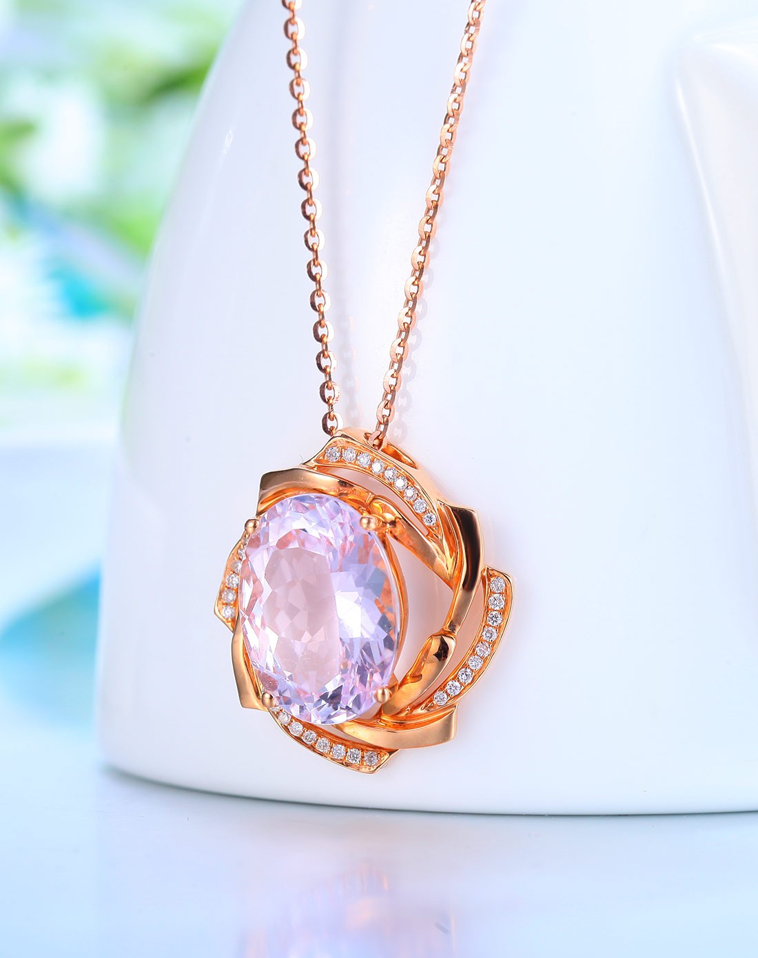 每克拉美珠宝专场 > 浓情缱绻6.7克拉18k玫瑰金紫锂辉石吊坠