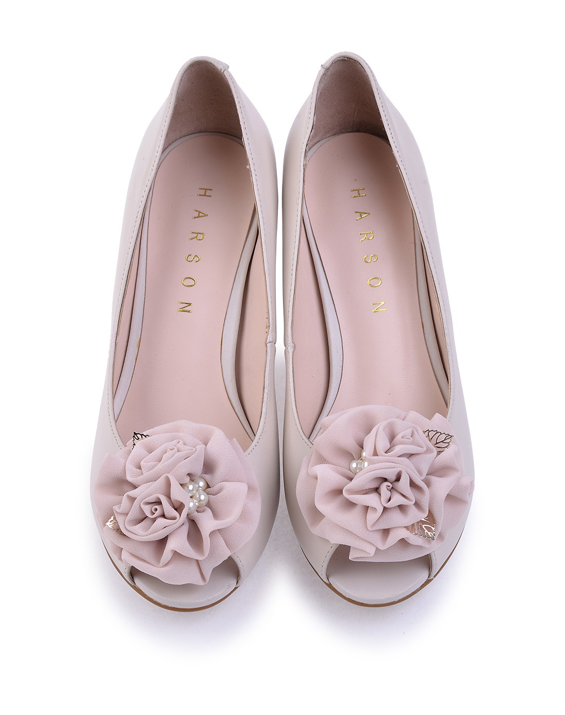 哈森女款稻白色羊皮鱼嘴鞋