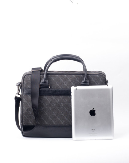 都彭 黑色黑d pvc黑压纹牛皮公事包