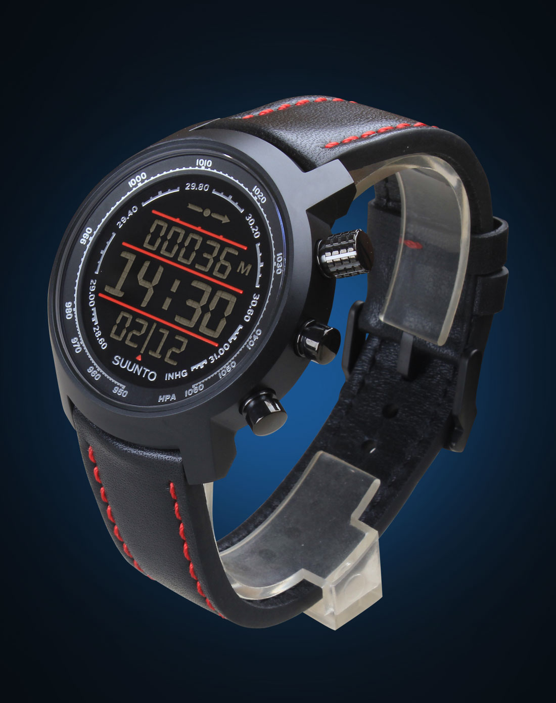 suunto 颂拓 元素系列 山雄登山 负性显示/红色真皮表带 男士 红黑色