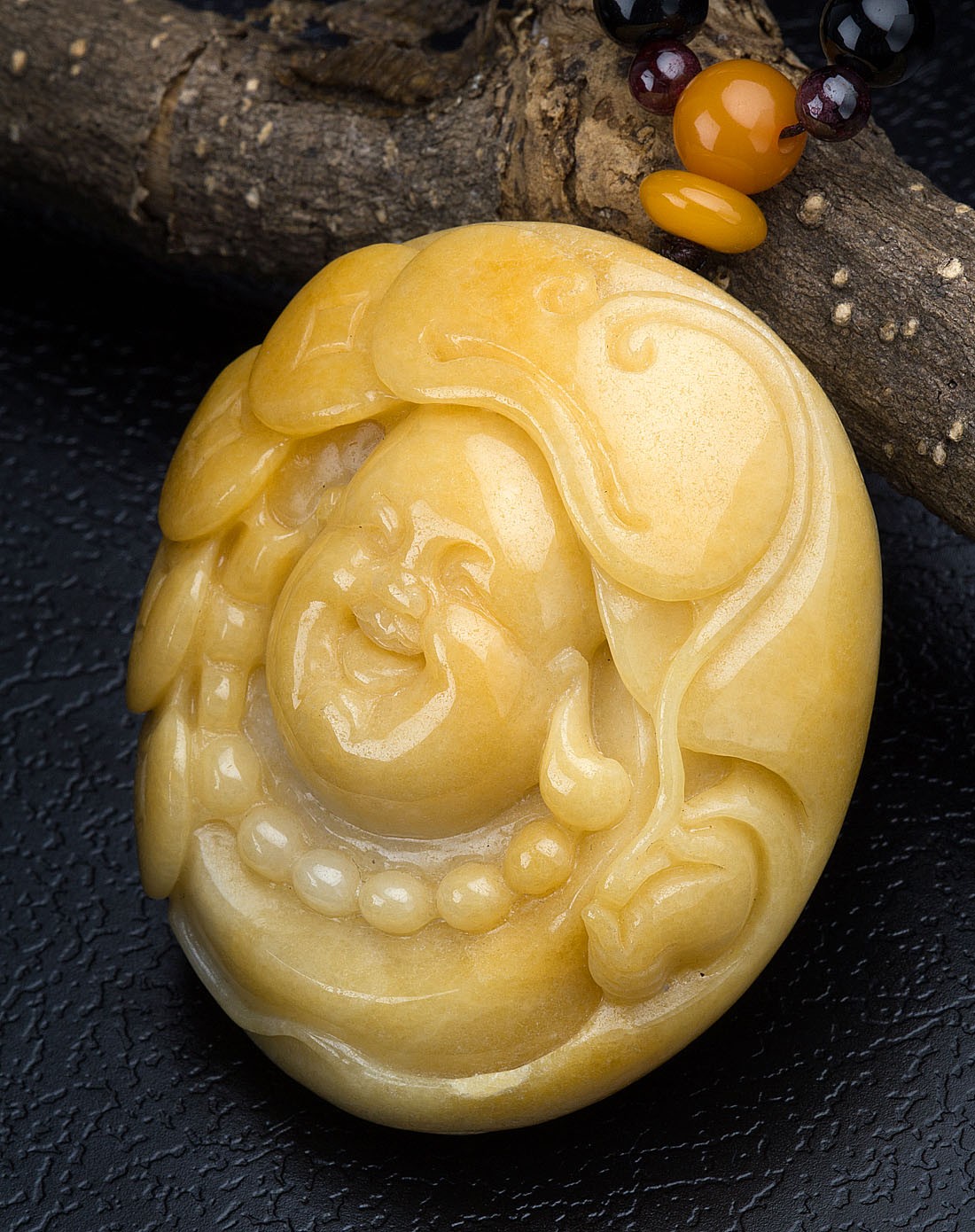 糯种黄翡巧雕弥勒佛公天然a货翡翠手把件