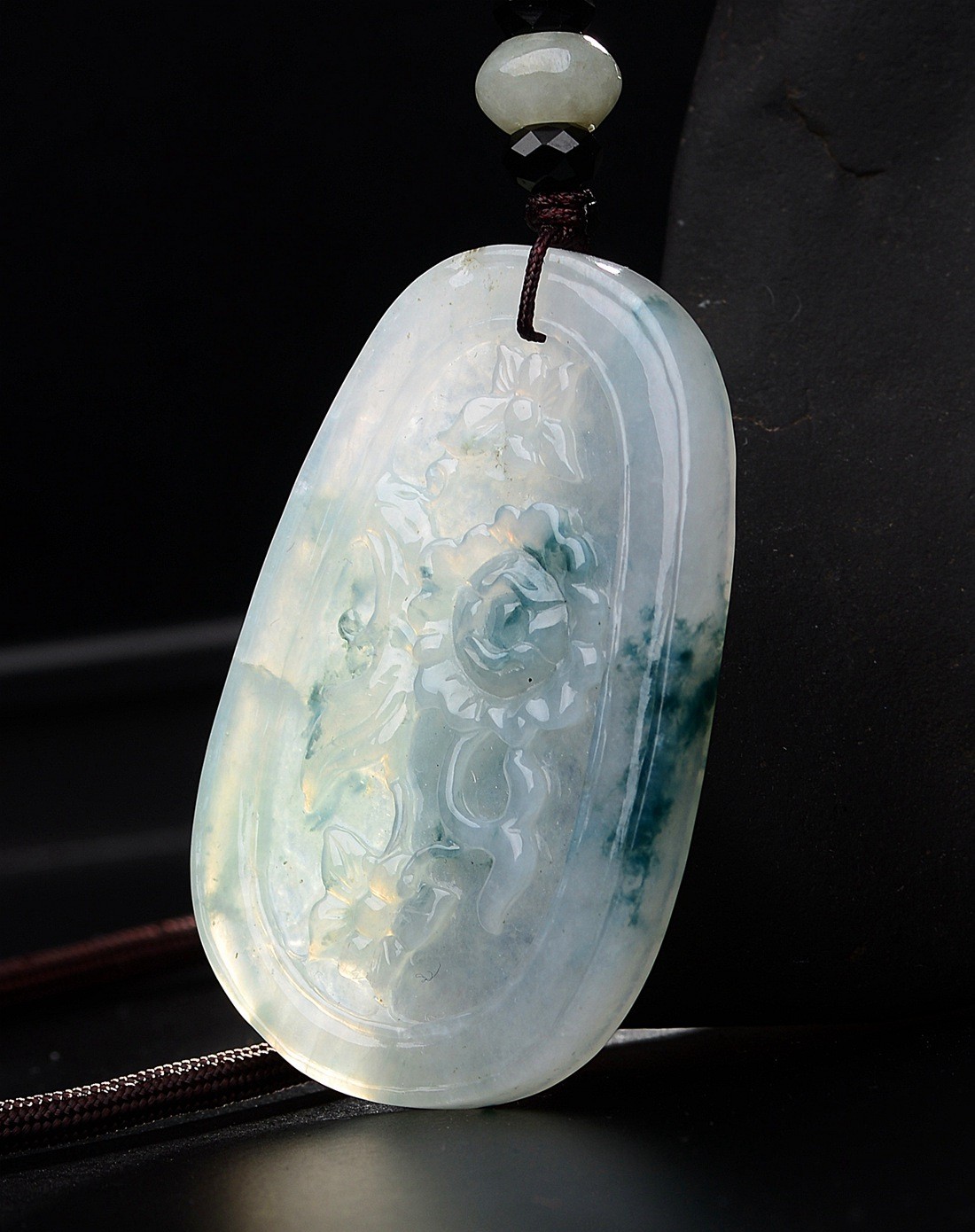 冰糯种飘花水润花开富贵天然a货翡翠吊坠