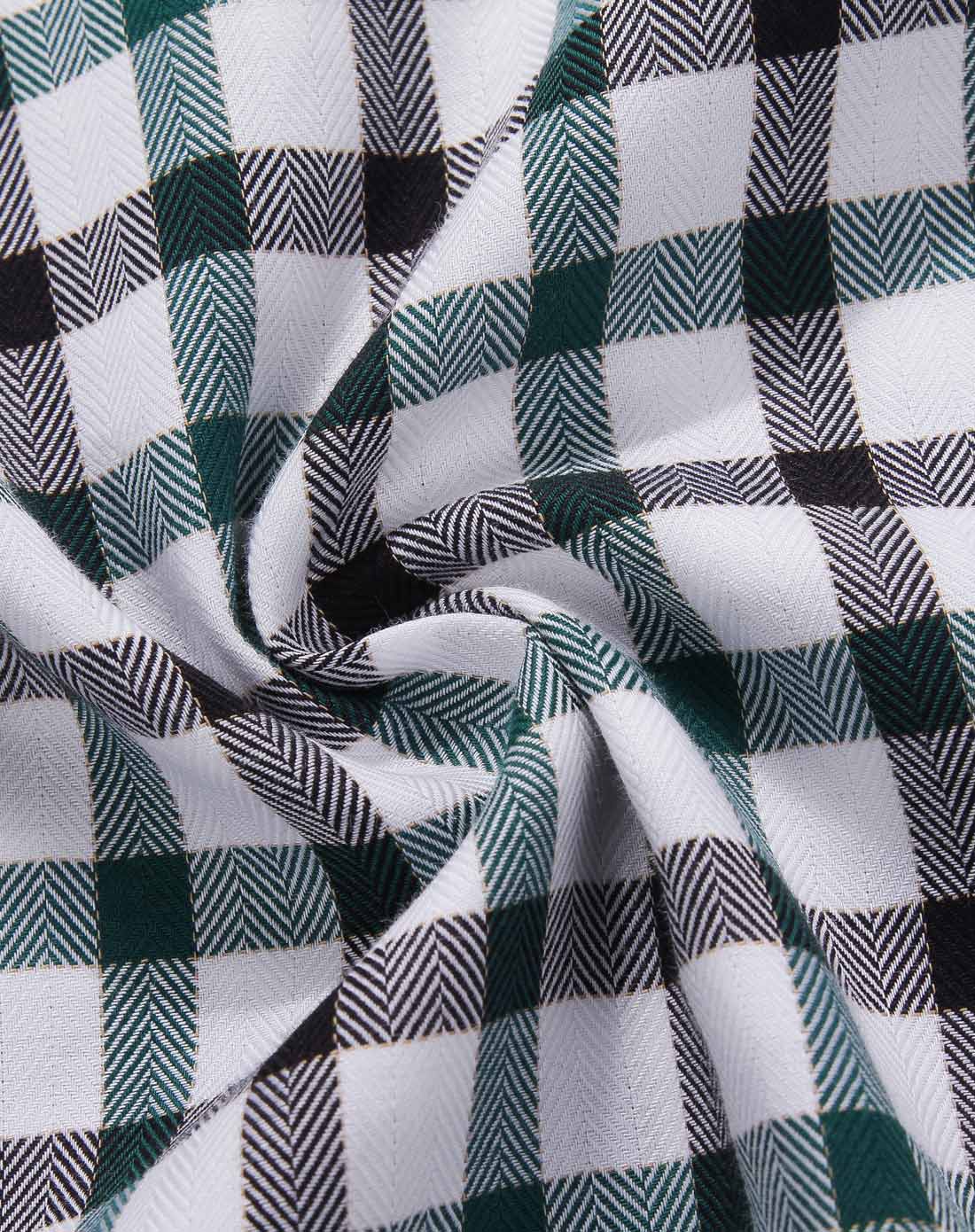 纯棉时尚清新黑白绿格短袖衬衣