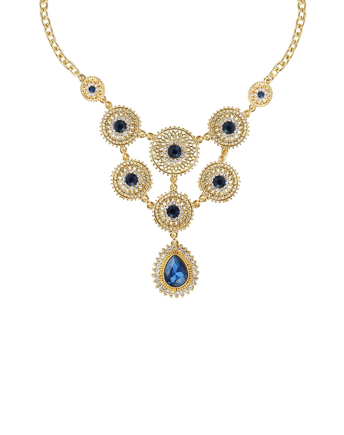 韩国进口罗马假日蓝色闪钻时装项链名媛气质款