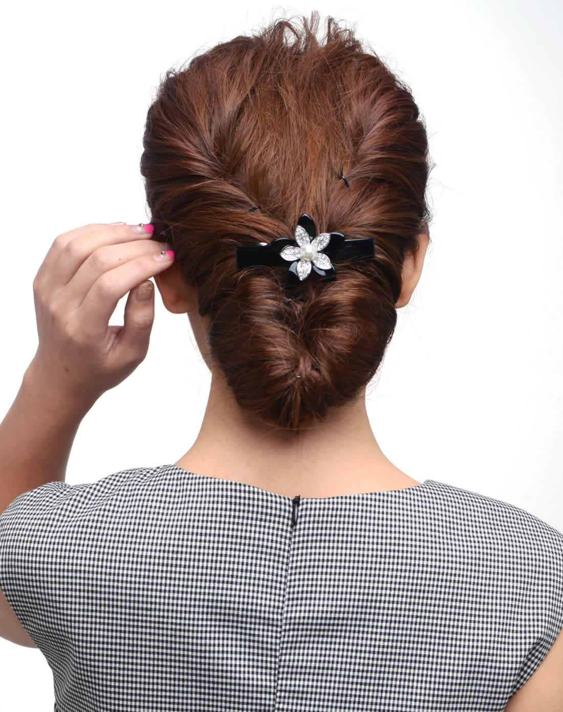 山茶花黑白发夹顶夹子