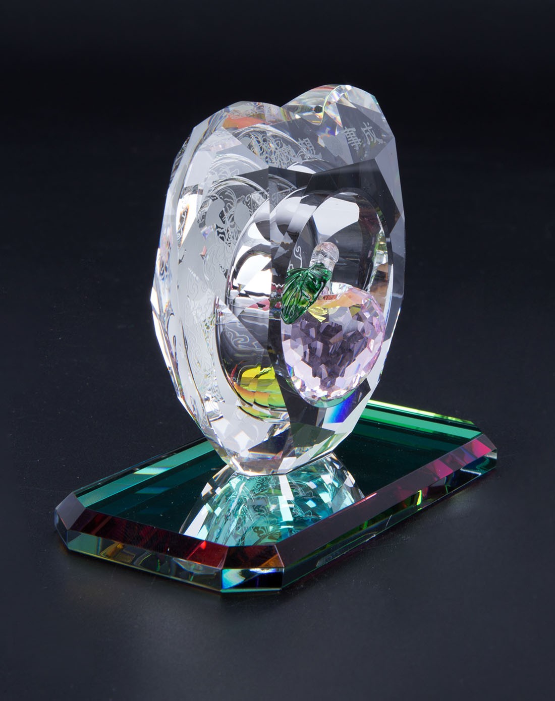 心形水晶苹果家庭装饰送礼工艺品摆件-粉色