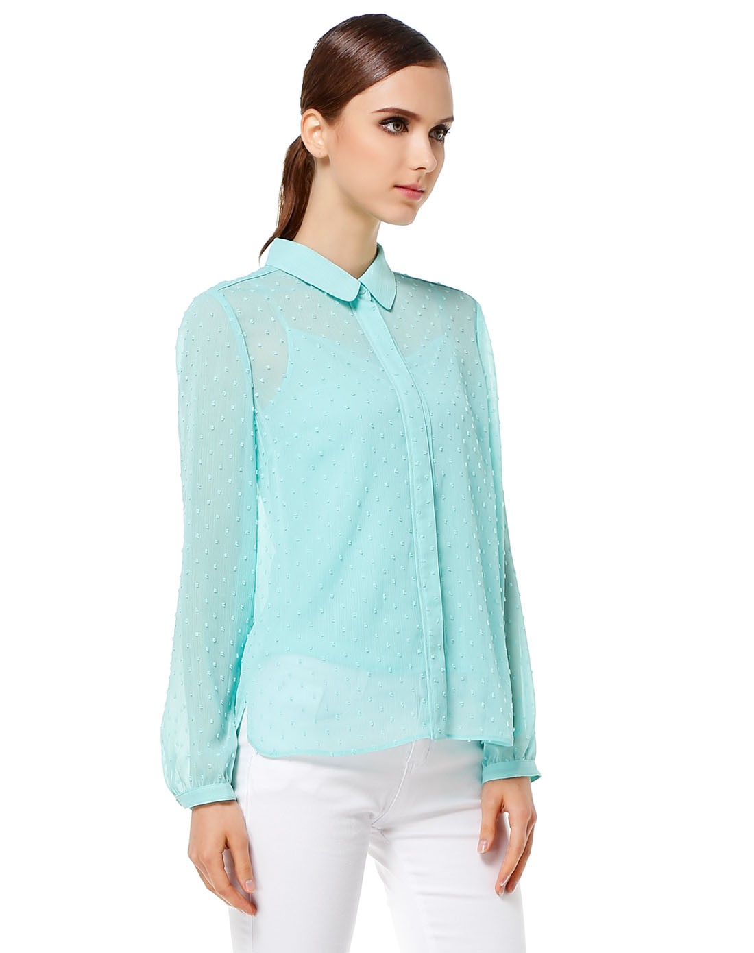 薄荷色休闲时尚开襟长袖上衣