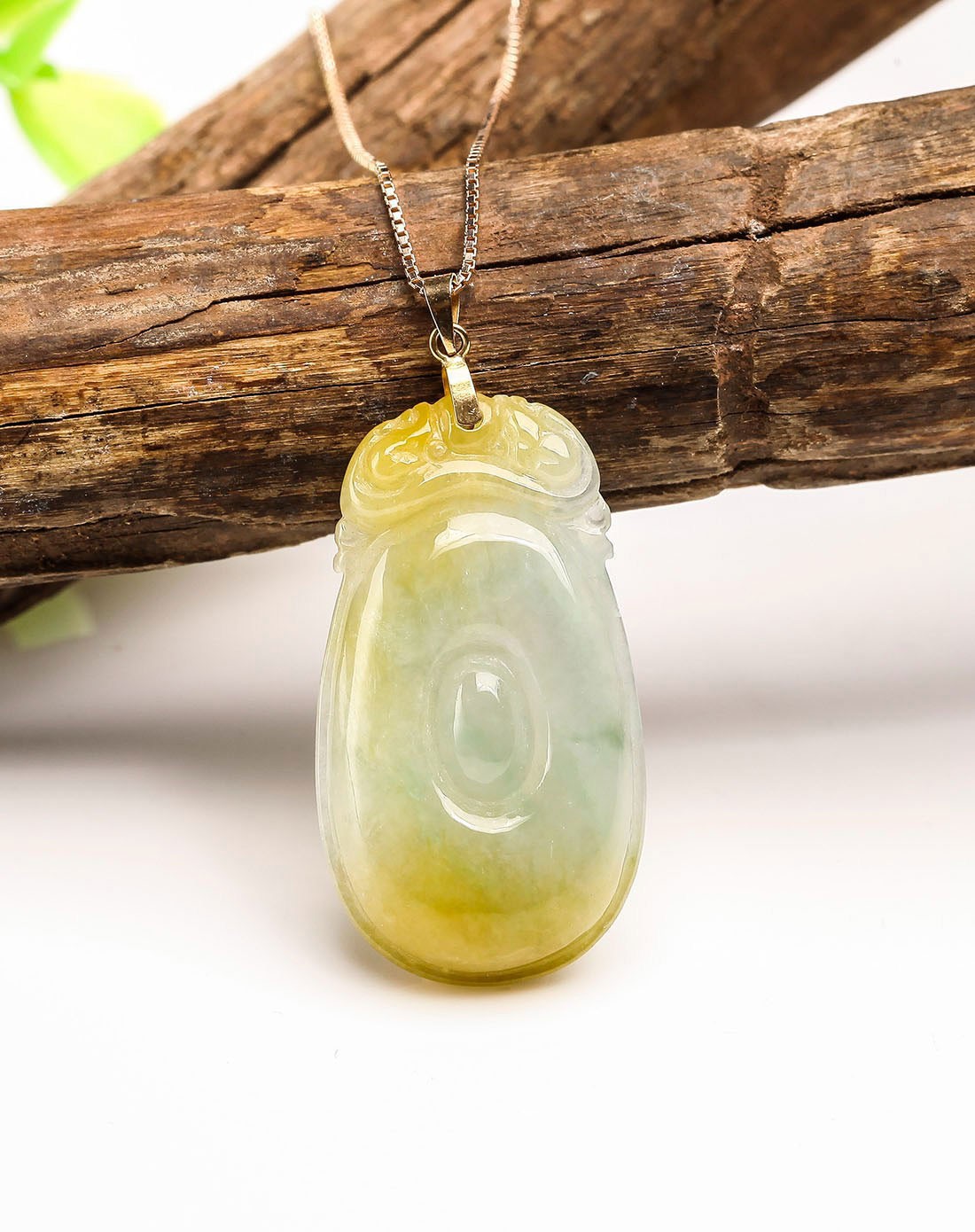 古典18k玫瑰金镶黄翡福贝a货翡翠(附国检证书)