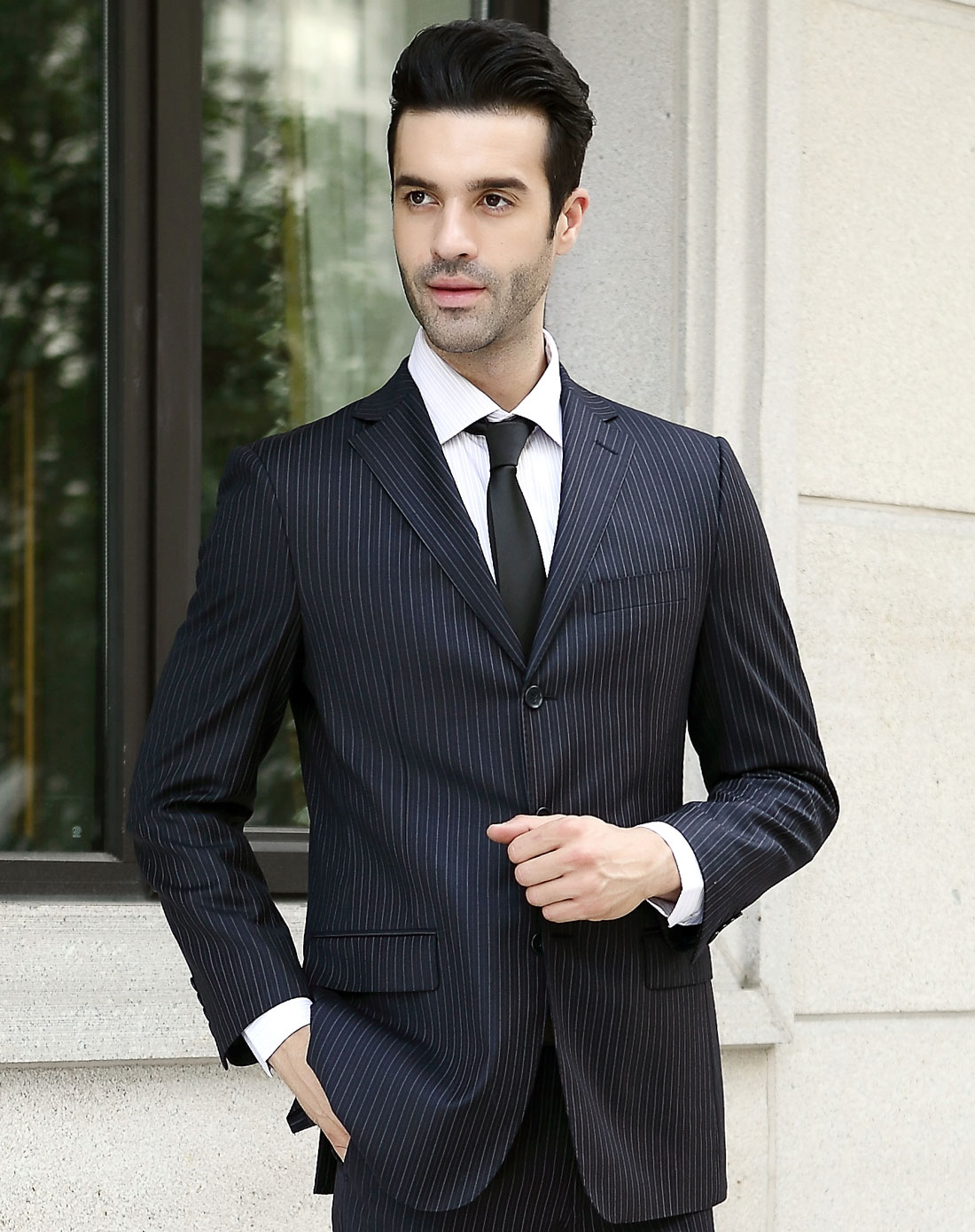 卡丹狄诺cardeendino西服爆款专场黑蓝色竖条纹商务长袖西装cba23001_