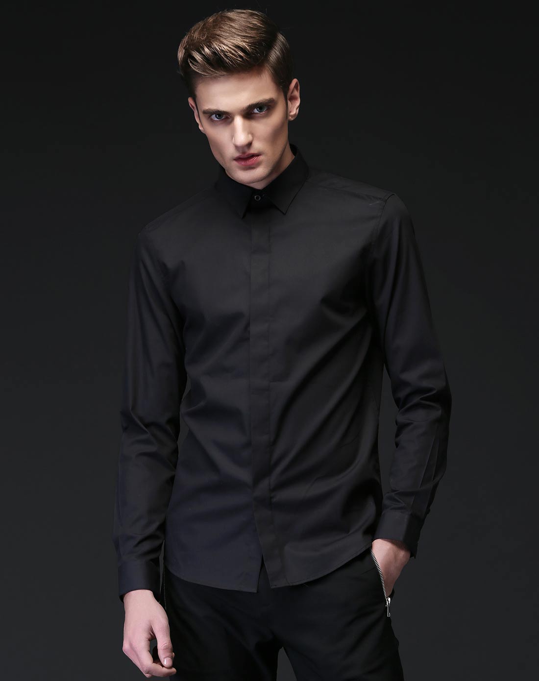 黑色韩版正装长袖衬衫