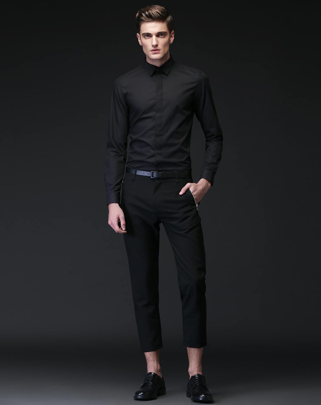 黑色韩版正装长袖衬衫