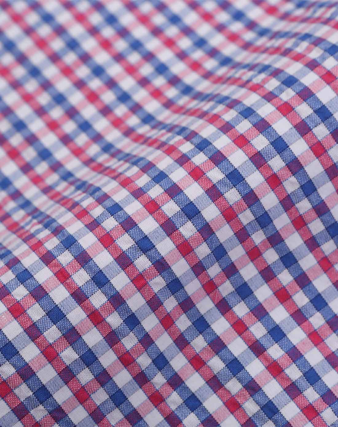 红蓝格舒适泡泡棉英伦细格纹长袖衬衫