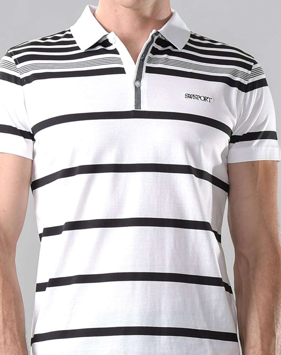 斯文百搭黑白色条纹短袖polo衫