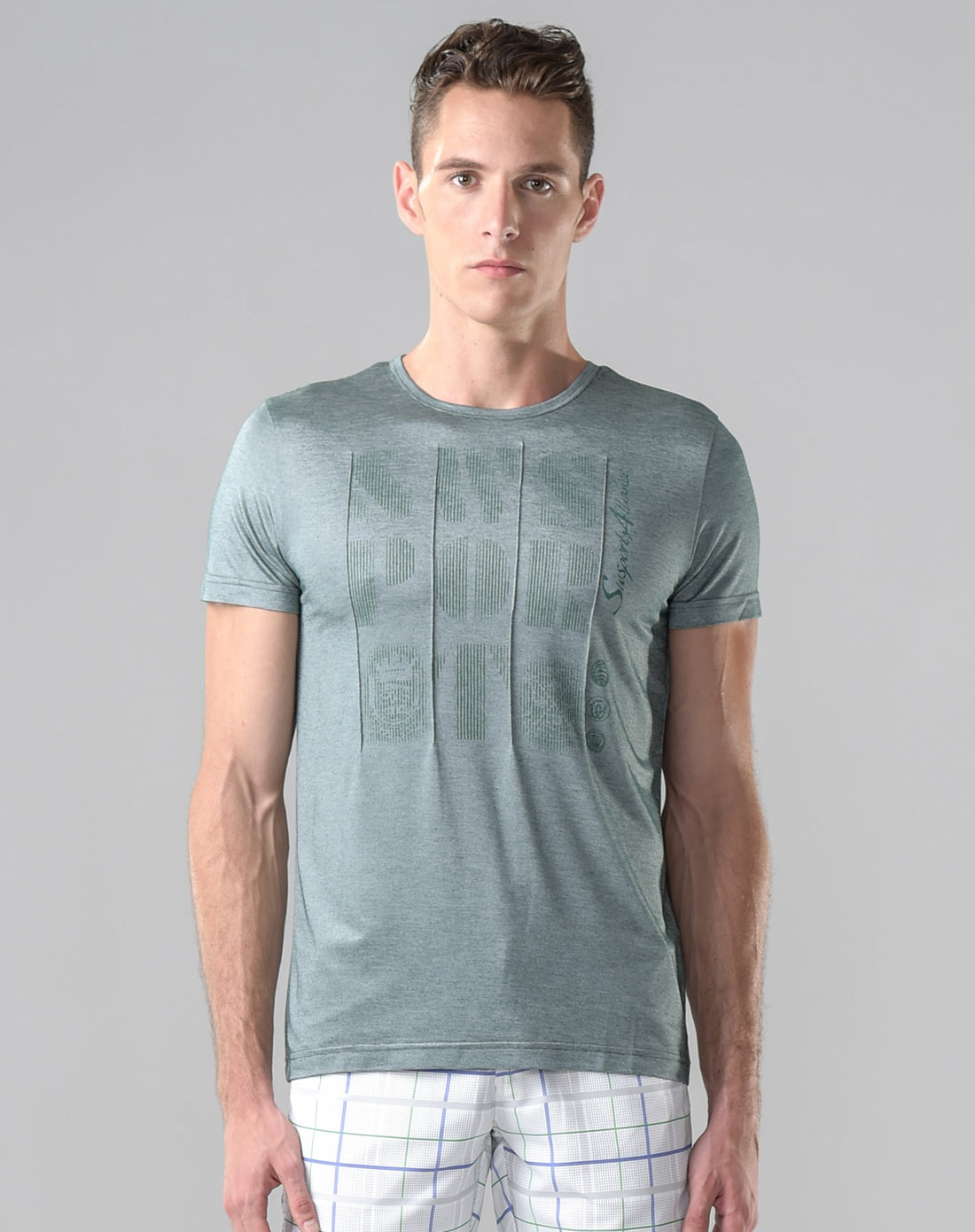 简约休闲灰绿色短袖t恤