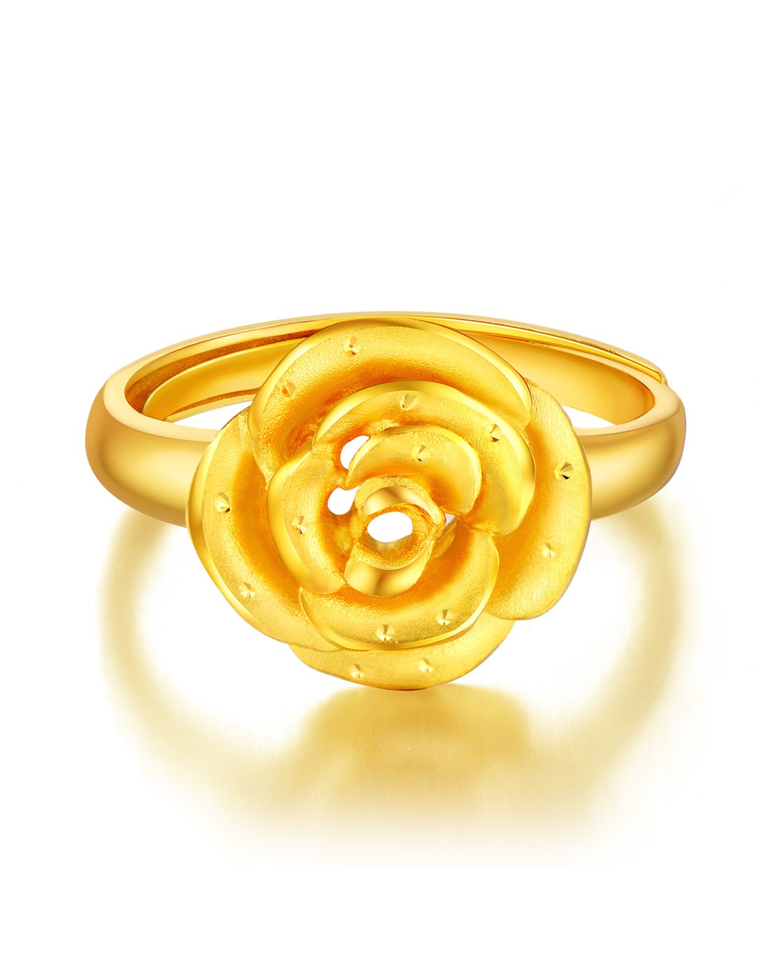 足金玫瑰花黄金开口女戒指(计价)