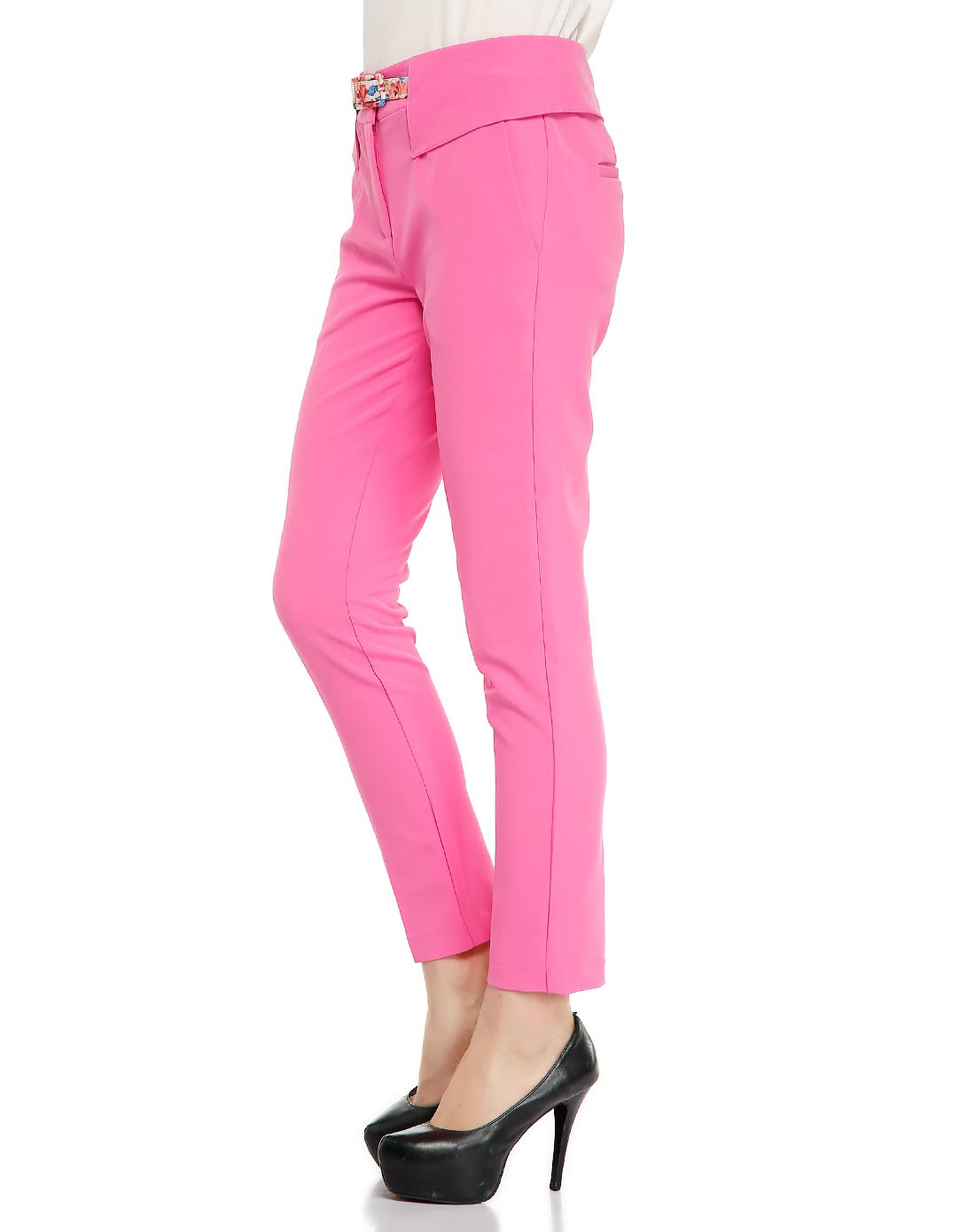 桃红色气质时尚长裤