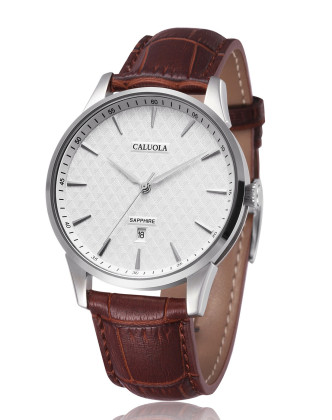 卡罗莱简约休闲皮带单日历石英男表