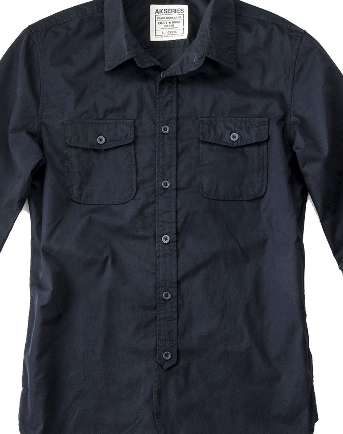 男藏蓝色军事长袖衬衫