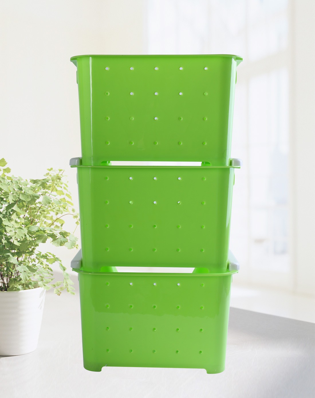 美家生活家居杂物果蔬收纳筐大号 绿色 3个装