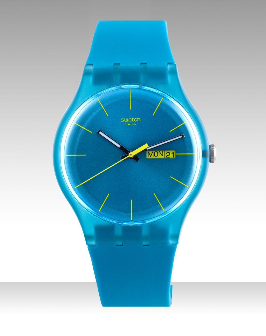 斯沃琪swatch中性蓝色炫彩双日历男女学生情侣石英手表suol700_唯品会