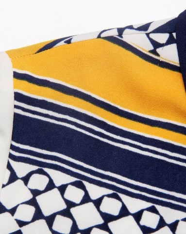 秋新品 黄蓝撞色气质修身连衣裙