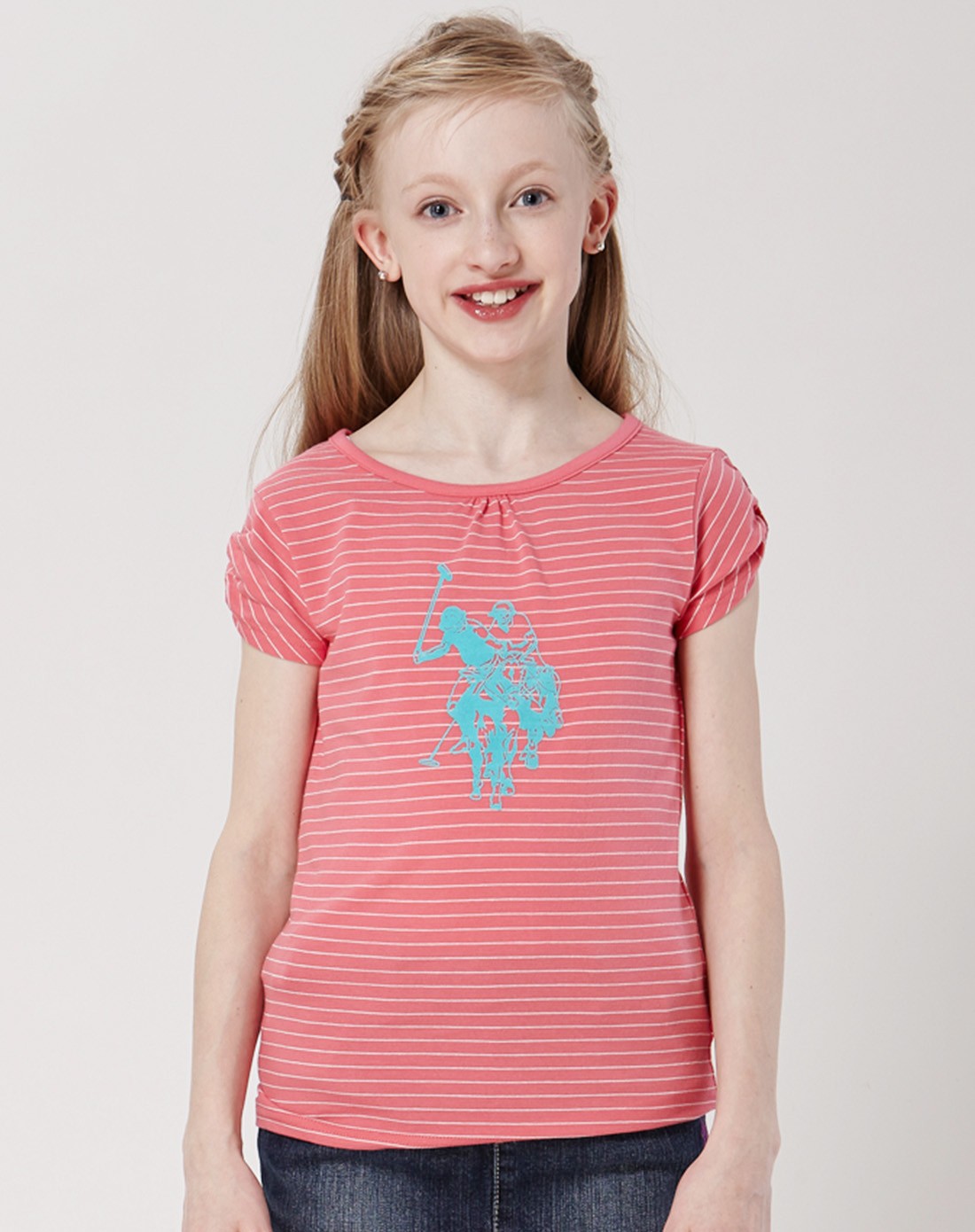 女童浅粉红色上装短袖tee恤