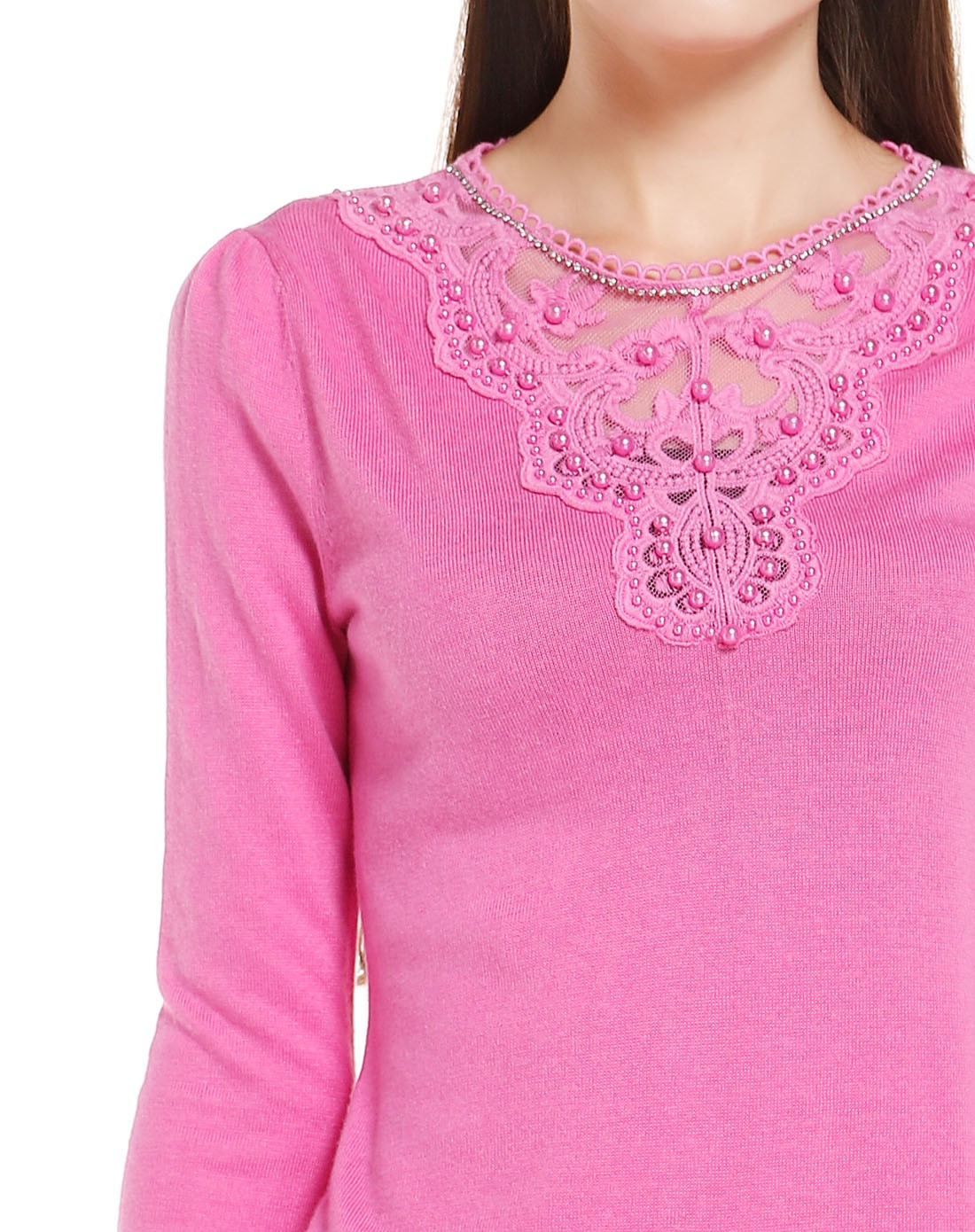 浅玫红色斯文青春舒适长袖针织衫