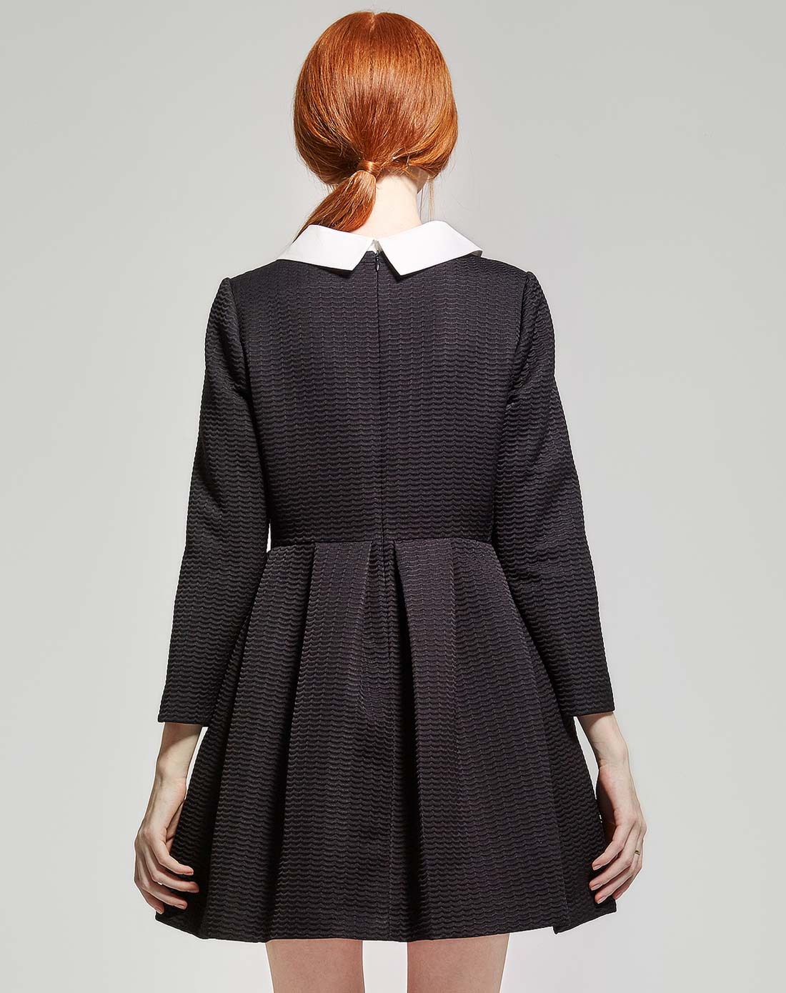 ms minze style 黑色圆领长袖优雅连衣裙3n62501-88_唯品会