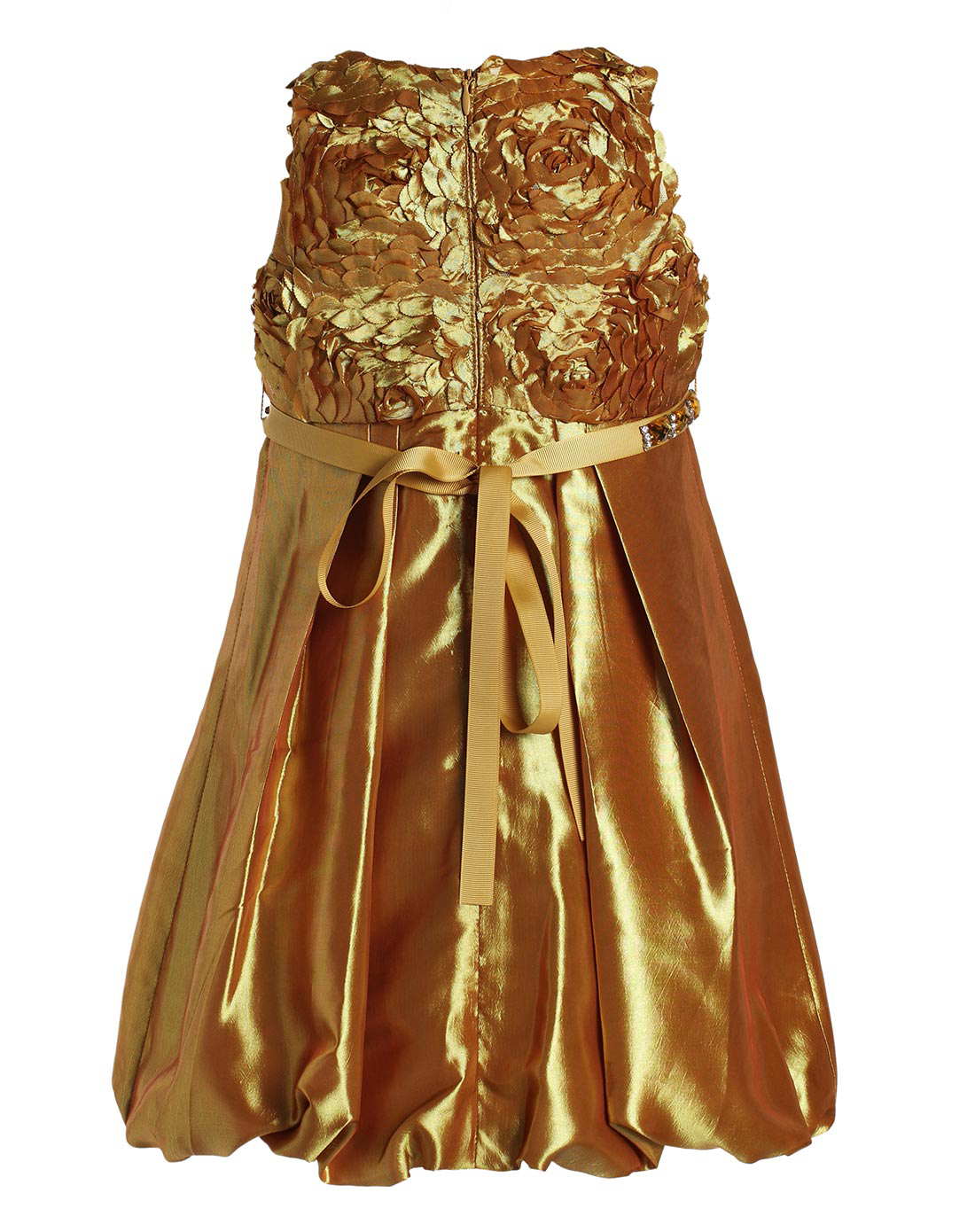 女童金色华贵盘花连衣裙